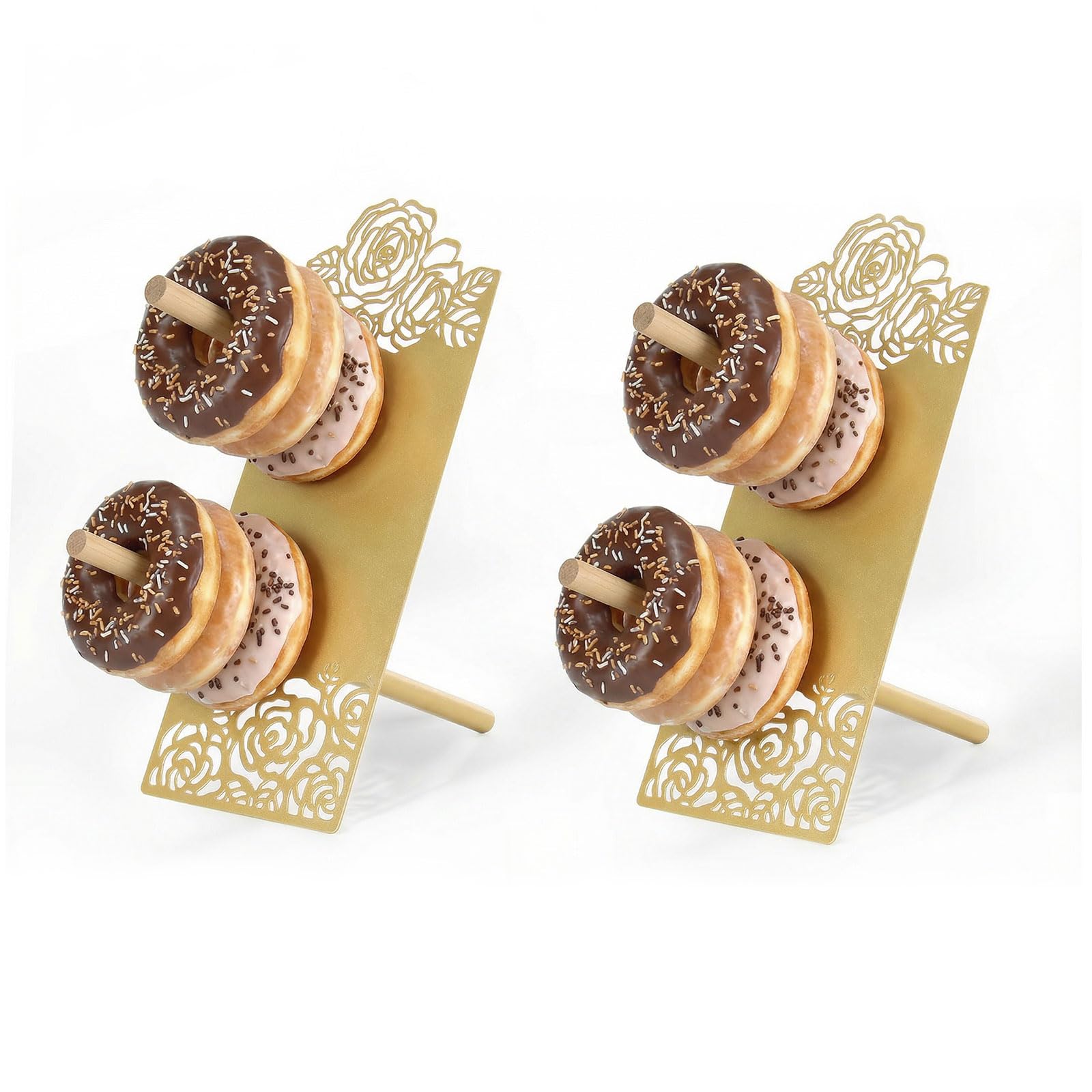AIM & GGKK Gold Donut Stand Display Wall for Party,Metal Donut Holder Stand with Floral Design,Dessert Table Donuts Board for We