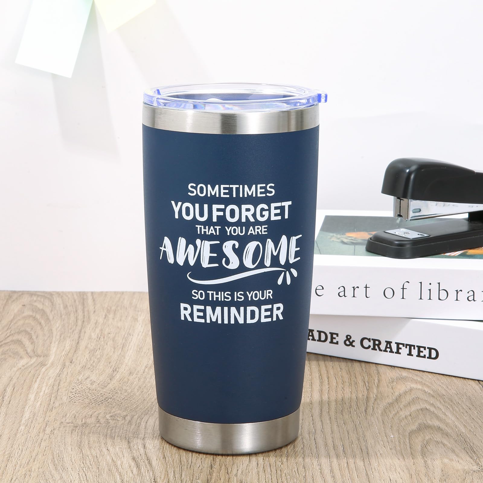 NOWWISH 20oz Navy Blue Tumbler, Sometimes You Forget You re Awesome Inspirational Stainless Steel Cup, Stocking Stuffer for Men
