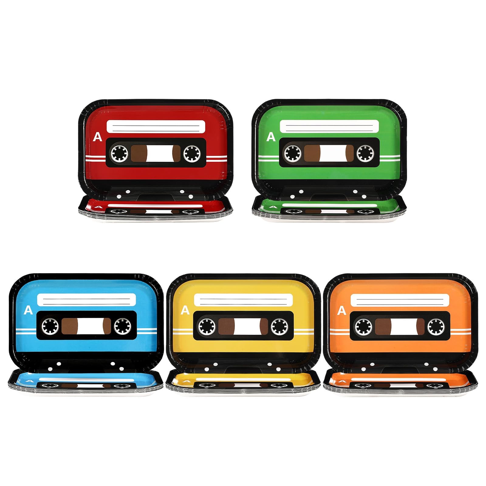 Grencian 60Pcs Cassette Tape Plates 10 x 6.5 Retro Cassette Tape Square Paper Plates Music Themed Party Disposable Tableware for