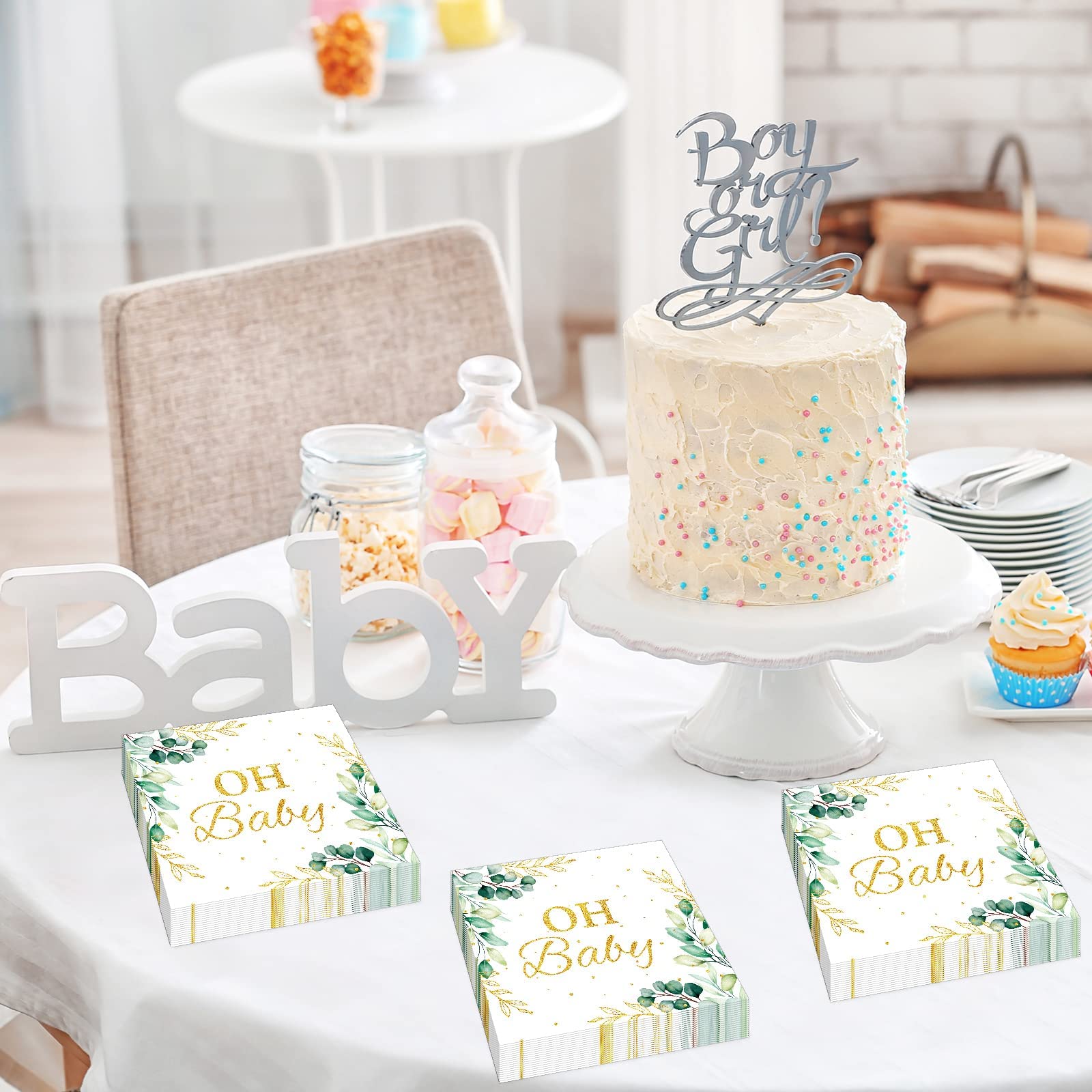 Eucalyptus Leaf Baby Shower Napkins Greenery Baby Shower Party Supplies Sage Green Luncheon Napkins Napkins Disposable Paper Napkins for Baby Shower Table Decorations (50 Pack)