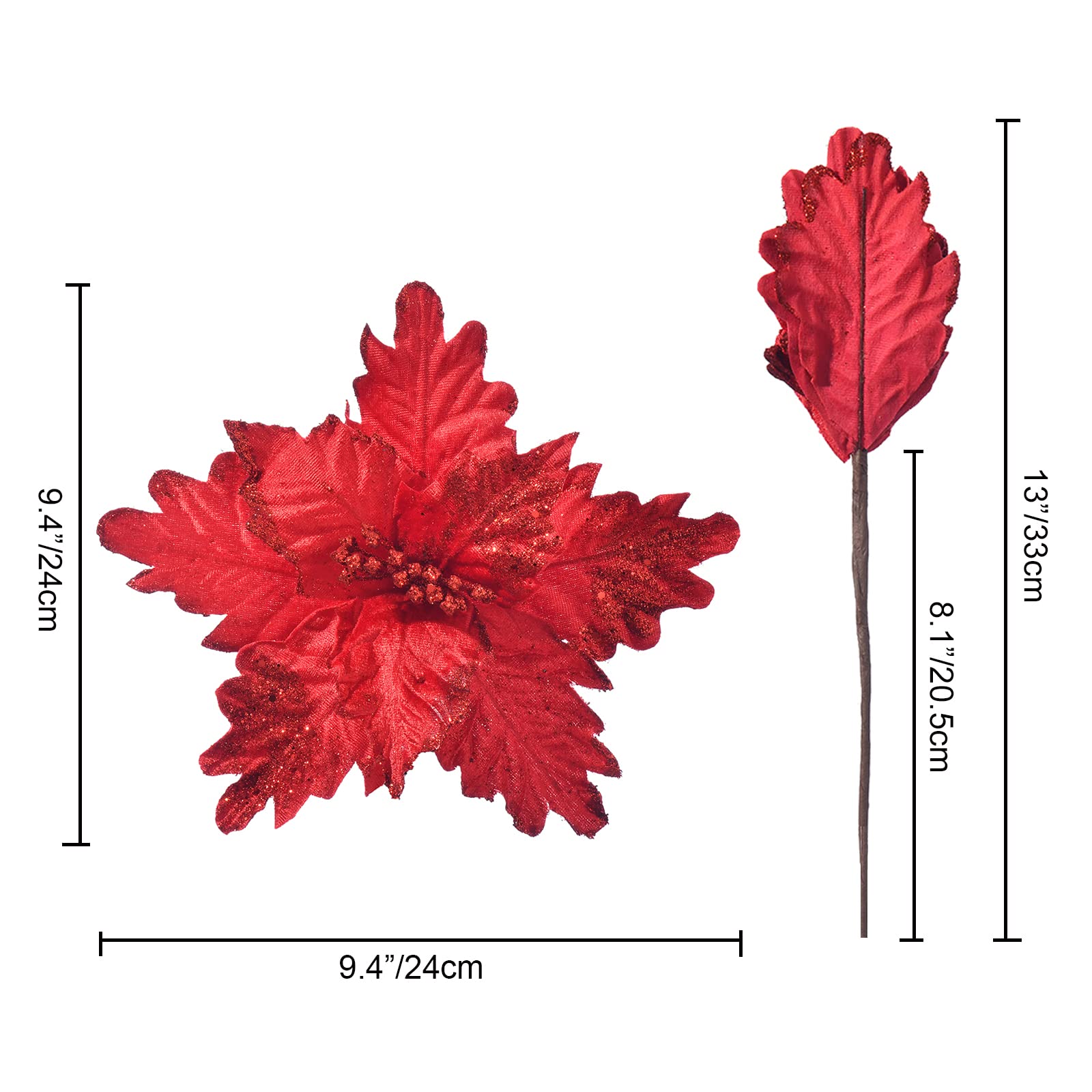 FuleHouzz 10pcs Glitter Decorated Large Poinsettias Decorative Christmas Flower Stems for Christmas Tree Wreaths Wedding Decor,