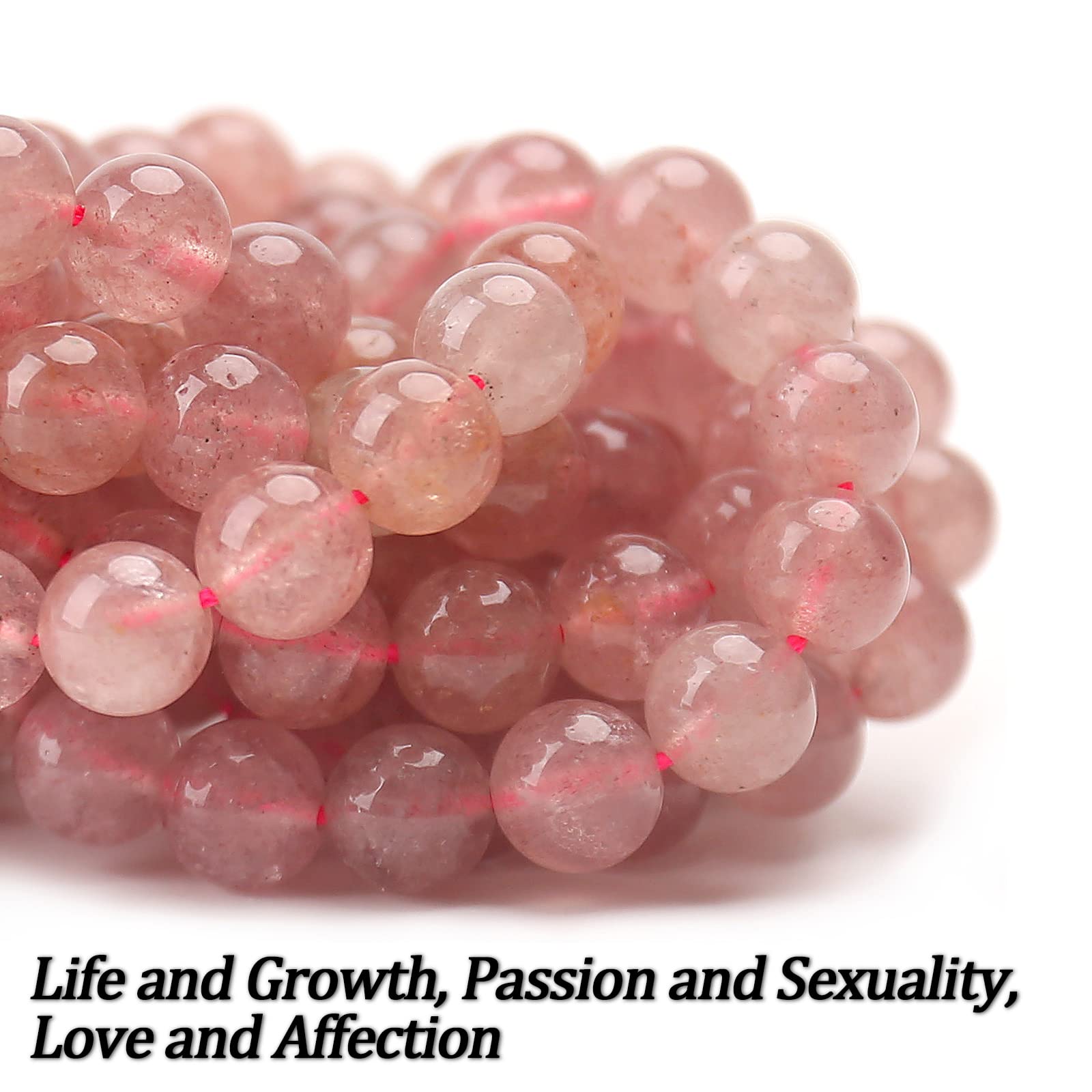 70Pcs Natural 8Mm Healing Gemstone, Strawberry Quartzaenergy Stone Round Loose Beads, Semi-Precious Crystal Beads With Free Elas
