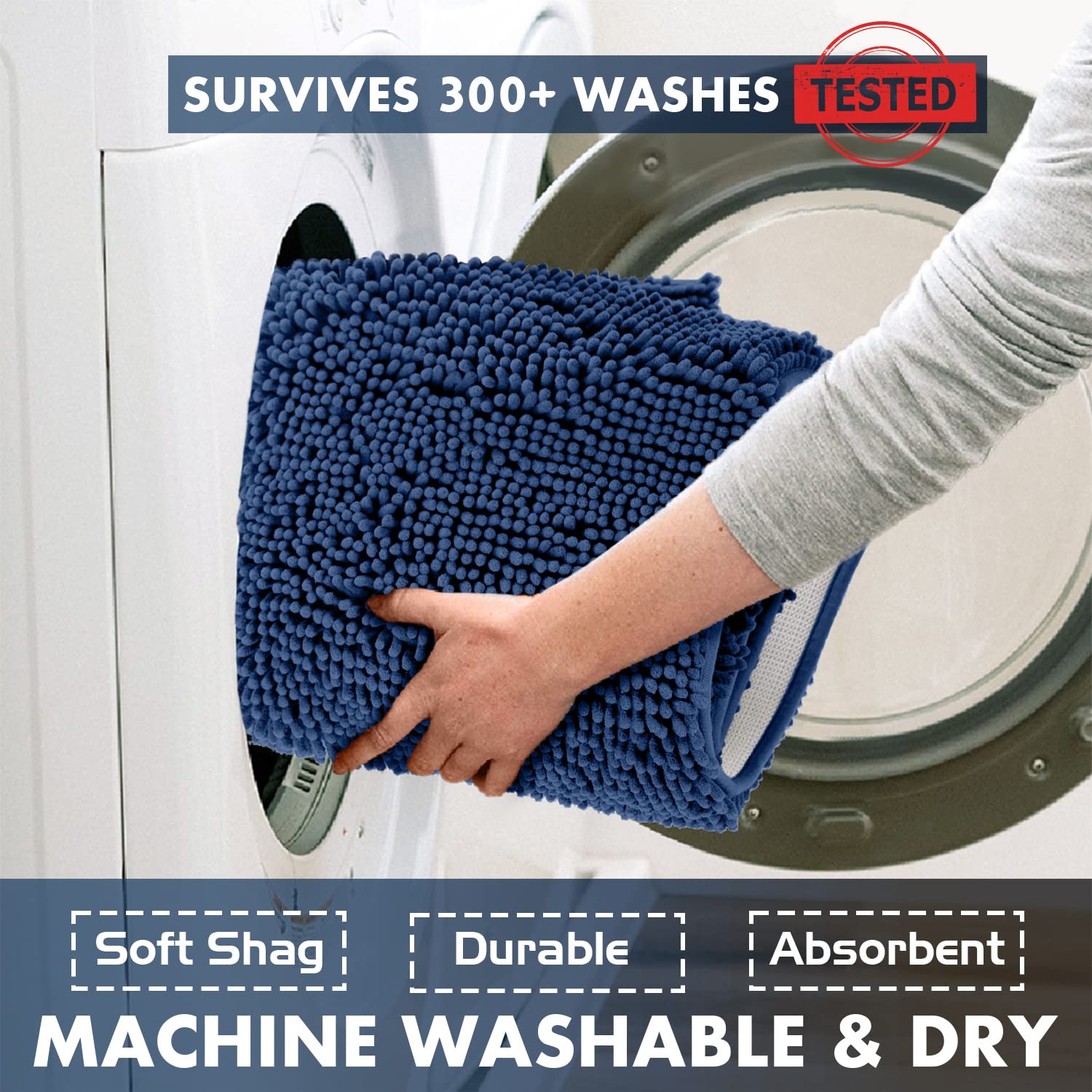 LuxUrux Blue Bathroom Rugs -Extra-Soft Plush Bath Mat Shower Bathroom Rug 1 ' ' Chenille Microfiber Material  Super Absorbent Shaggy Bath Rug. Machine Wash & Dry (20 x 30  Blue)