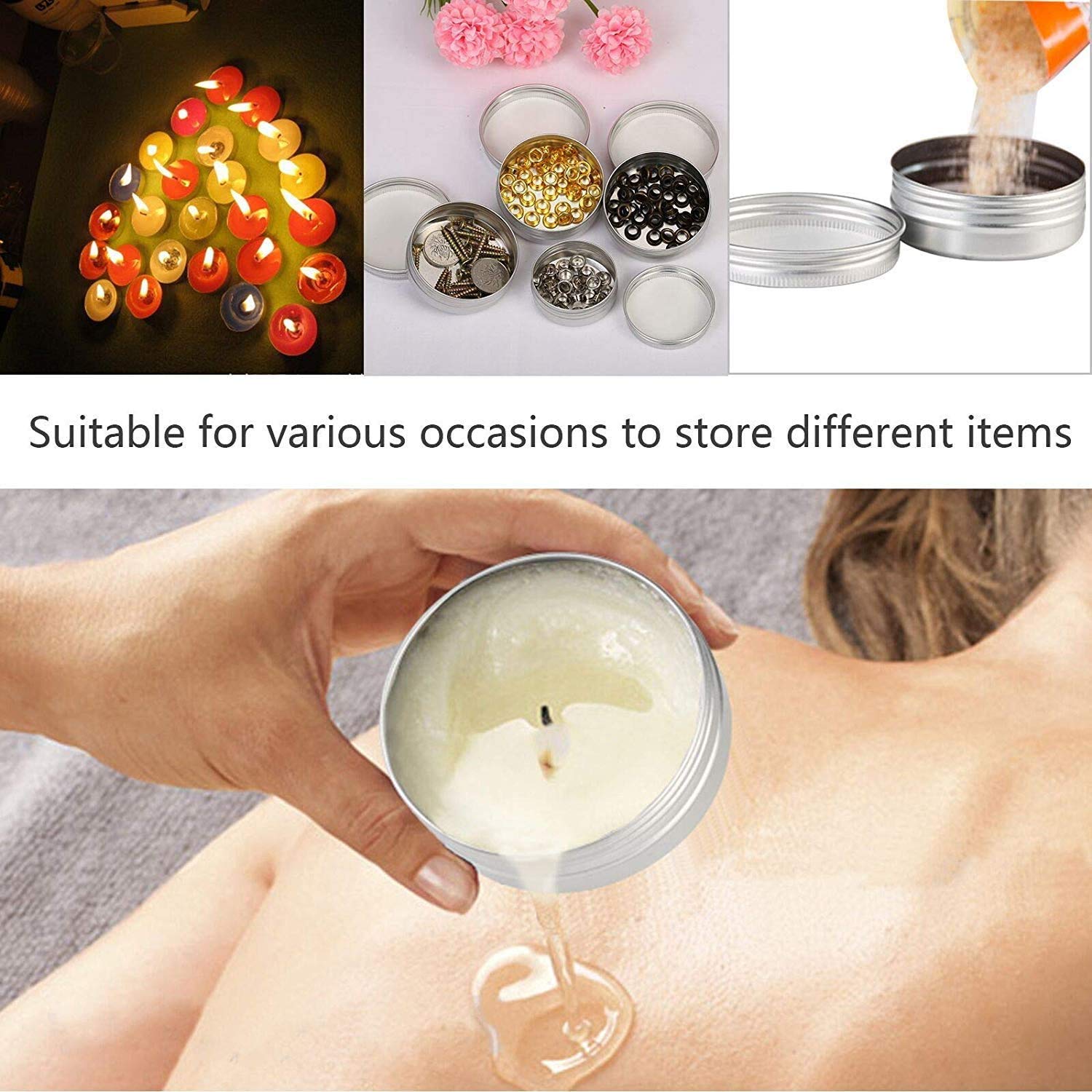 Healthcom 6-Ounce 12 Pack 180Ml Empty Silver Round Aluminum Tin Cans Screw Top Metal Tins Aroma Hair Wax Tins Cosmetic Container
