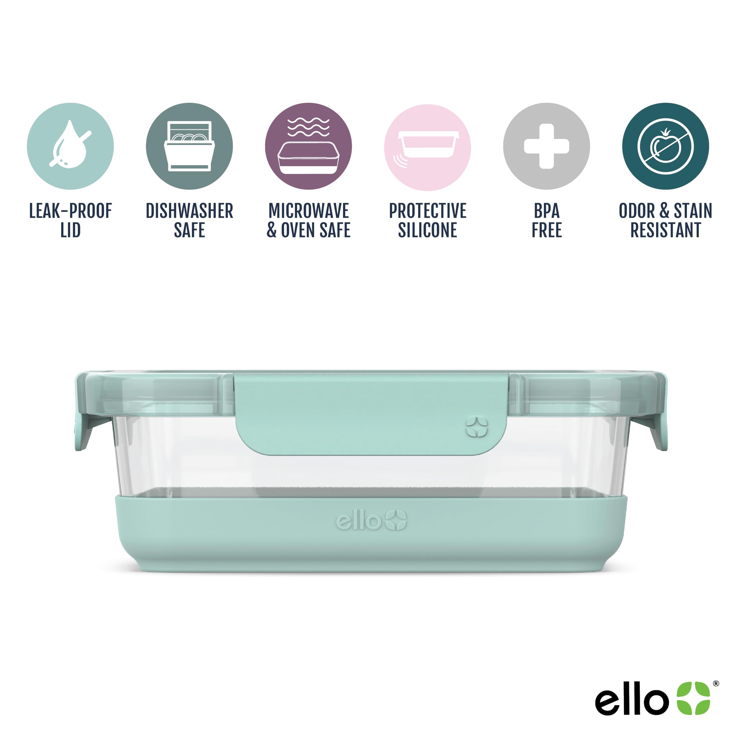 Ello Duraglass 10Pc Glass Meal Prep Container Set With Silicone Boot, Airtight Lids - Bpa-Free, Dishwasher Safe
