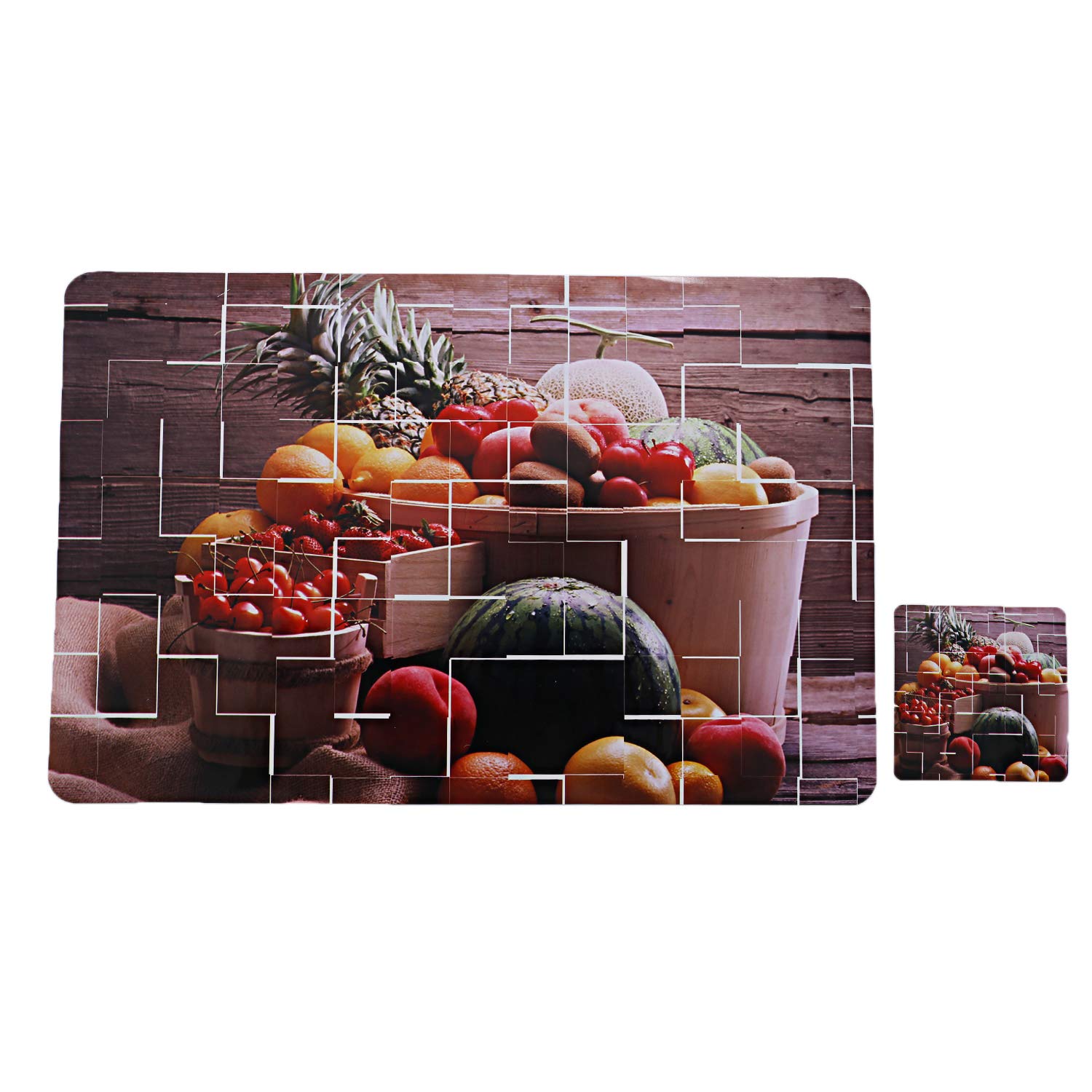 Kuber Industries Fruit Design Pvc 6 Piece Dining Table Placemat Set With Tea Coasters - Multicolour