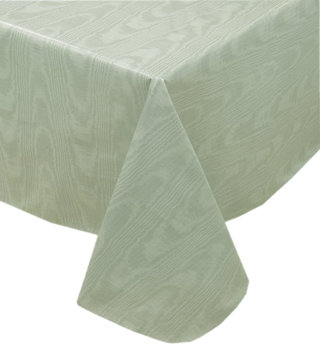 Newbridge Sage Green Moire Wavy Solid Color Print Heavy Weight Vinyl Flannel Backed Tablecloth, Indoor/Outdoor Vinyl Tablecloth