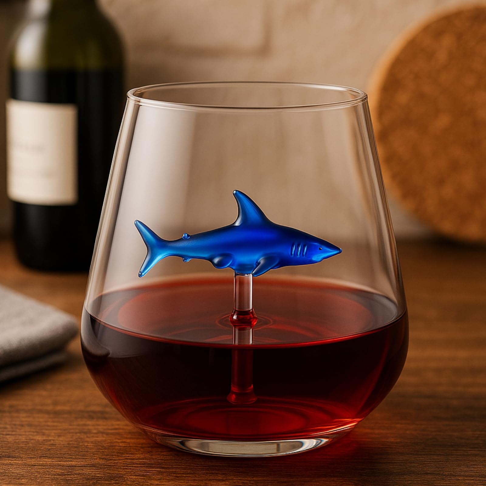 Handcrafted Stemless Shark Wine Glass - Personalized Set of 2