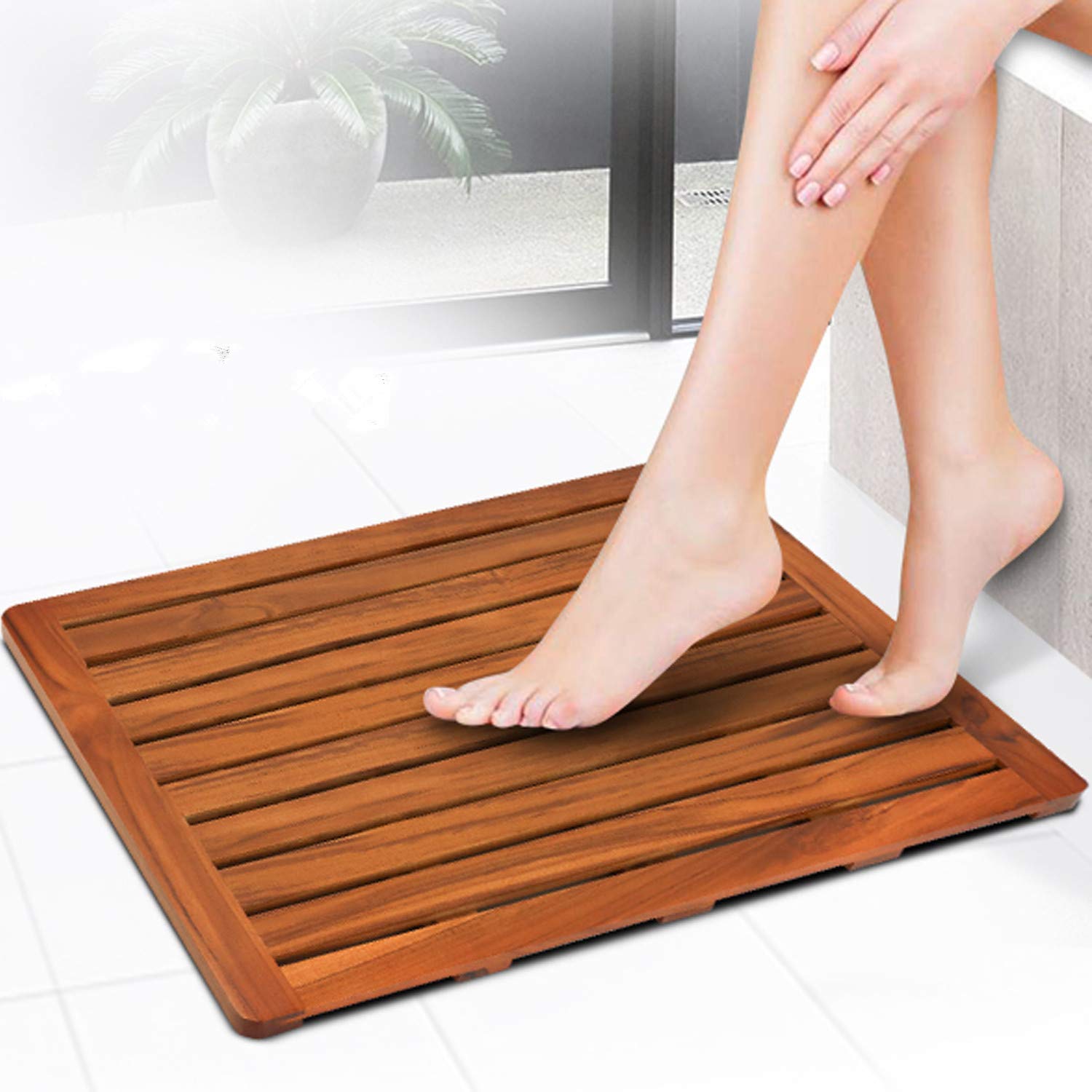 Utoplike (24''X18'') Teak Wood Bath Mat, Shower Mat For Bathroom, Wooden Floor Mat Square Large For Spa Home Or Outdoor