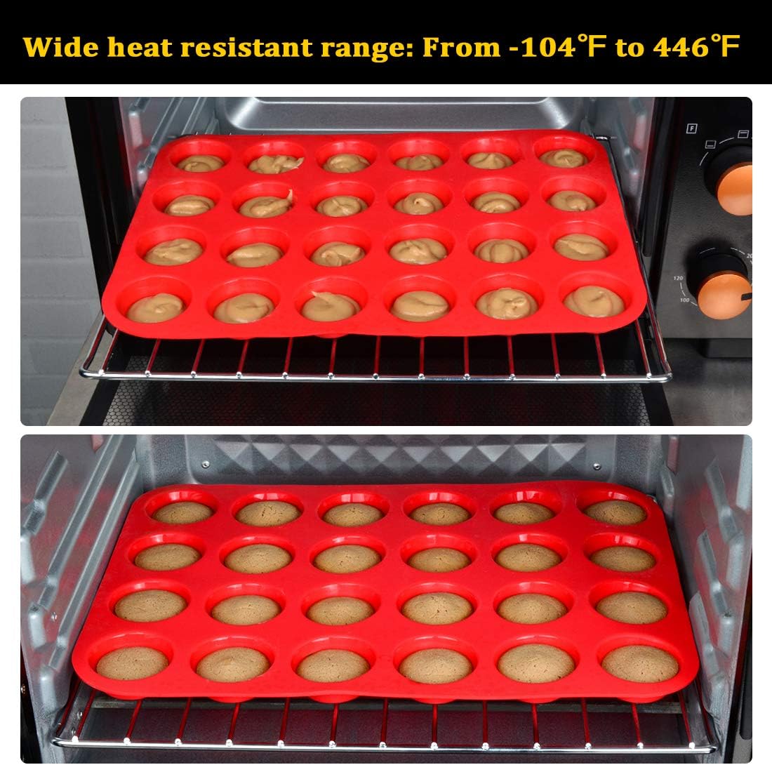 Caketime Silicone Muffin Pan Mini 24 Cups Cupcake Pan, Nonstick Food Grade Silicone Baking Pan 1 Pack