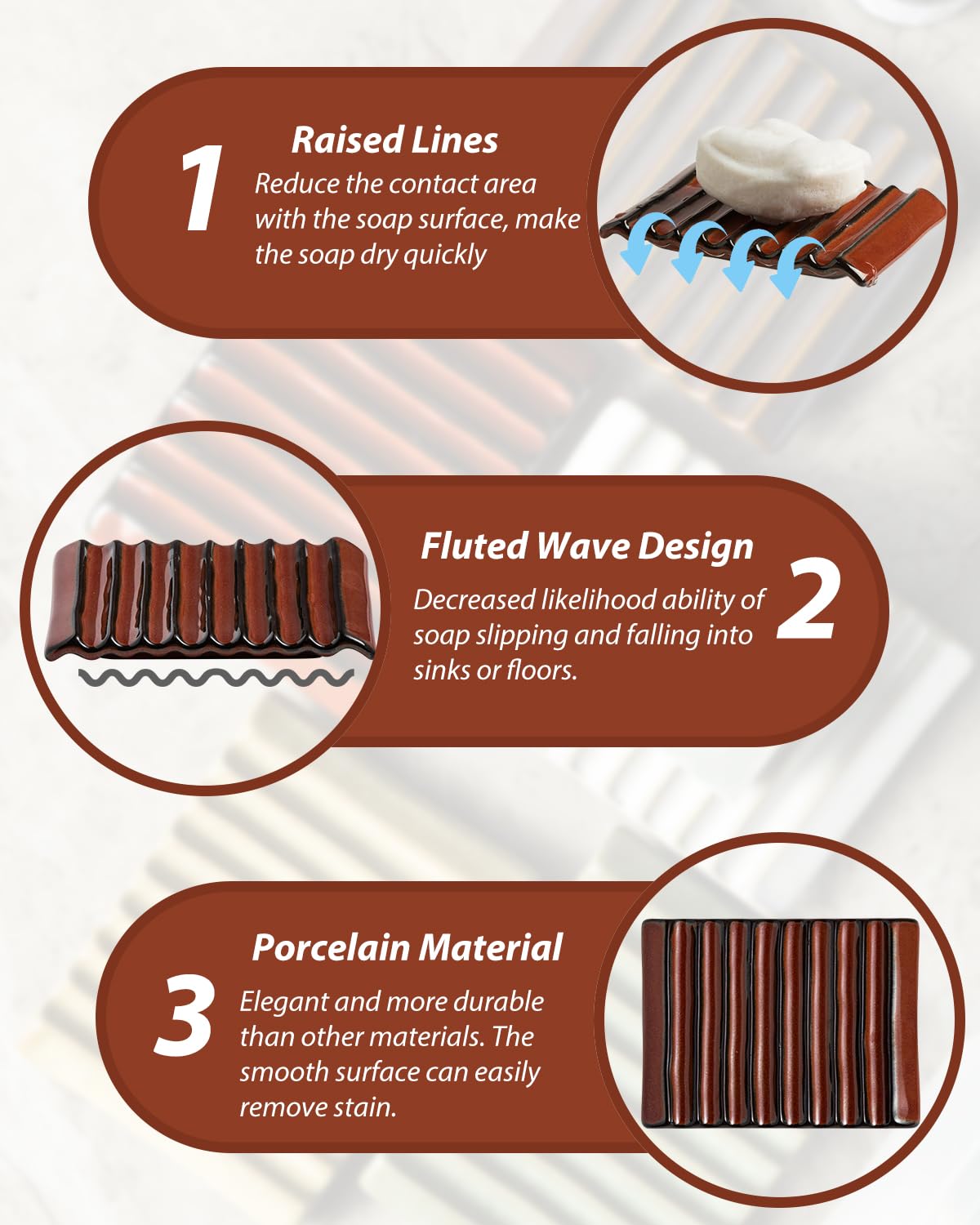 Bar Soap Holder, Ceramic Soap Dish Japanese Soap Tray For Countertop & Saver For Shower, Lift Soap Keep Dry,With Self Drain, Red