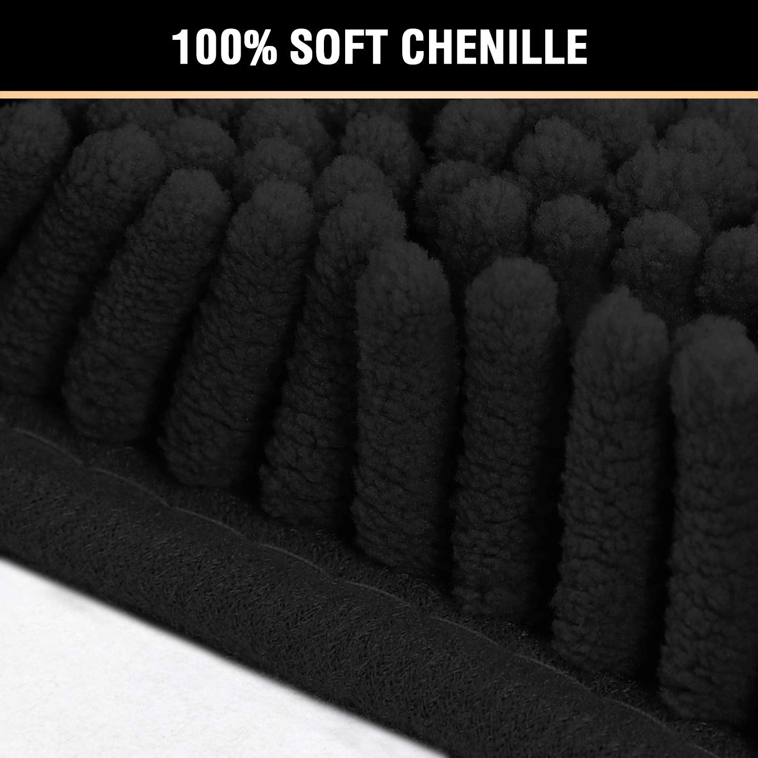 H.Versailtex Black Bathroom Rug Set 2 Piece, Bath Mats For Bathroom Floor, Super Thick Soft Shaggy Chenille Bath Mats Machine Wa
