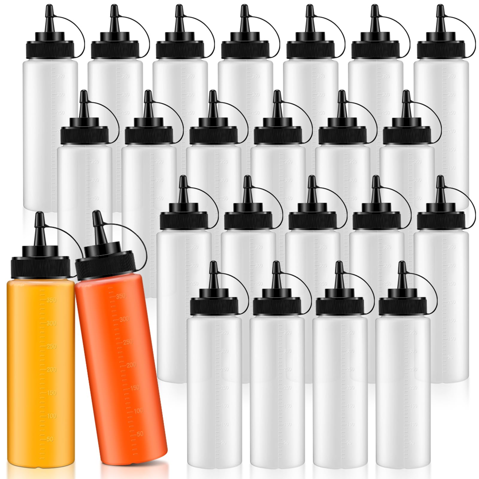 Dandat 24 Pcs Clear Ketchup Squeeze Bottles 12Oz Plastic Condiment Squeeze Bottle Bulk Reusable Squirt Bottle For Cooking With S