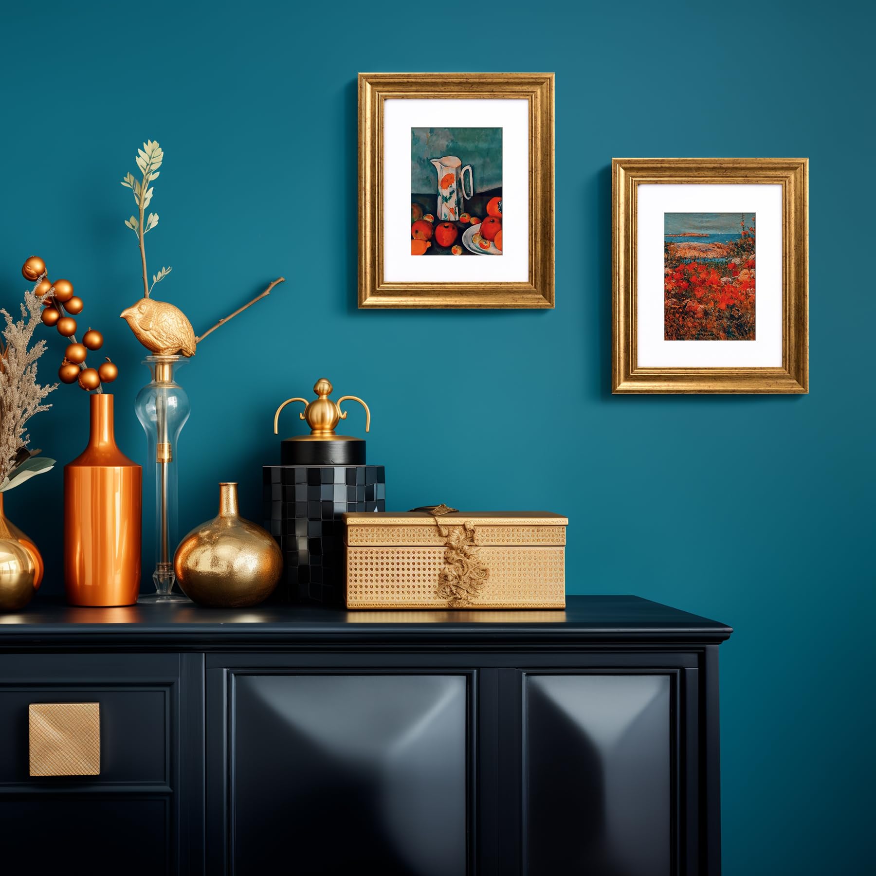 Yaetm 8x10 Picture Frame Matted to 5x7 Set of 4, 1.4    Wide Molding & Rustic Gold Photo Frames 8 x 10 with Tempered Glass, Disp