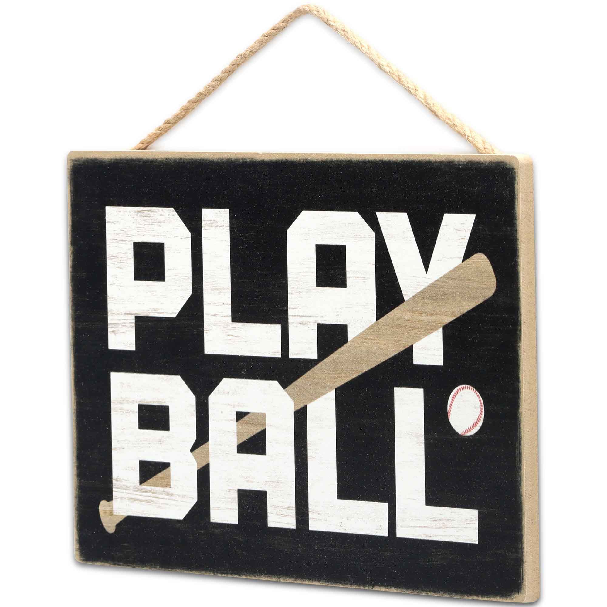 Open Road Brands Play Ball Baseball And Bat Hanging Wood Wall Decor - Fun Baseball Sign For Man Cave Or Kids' Bedroom