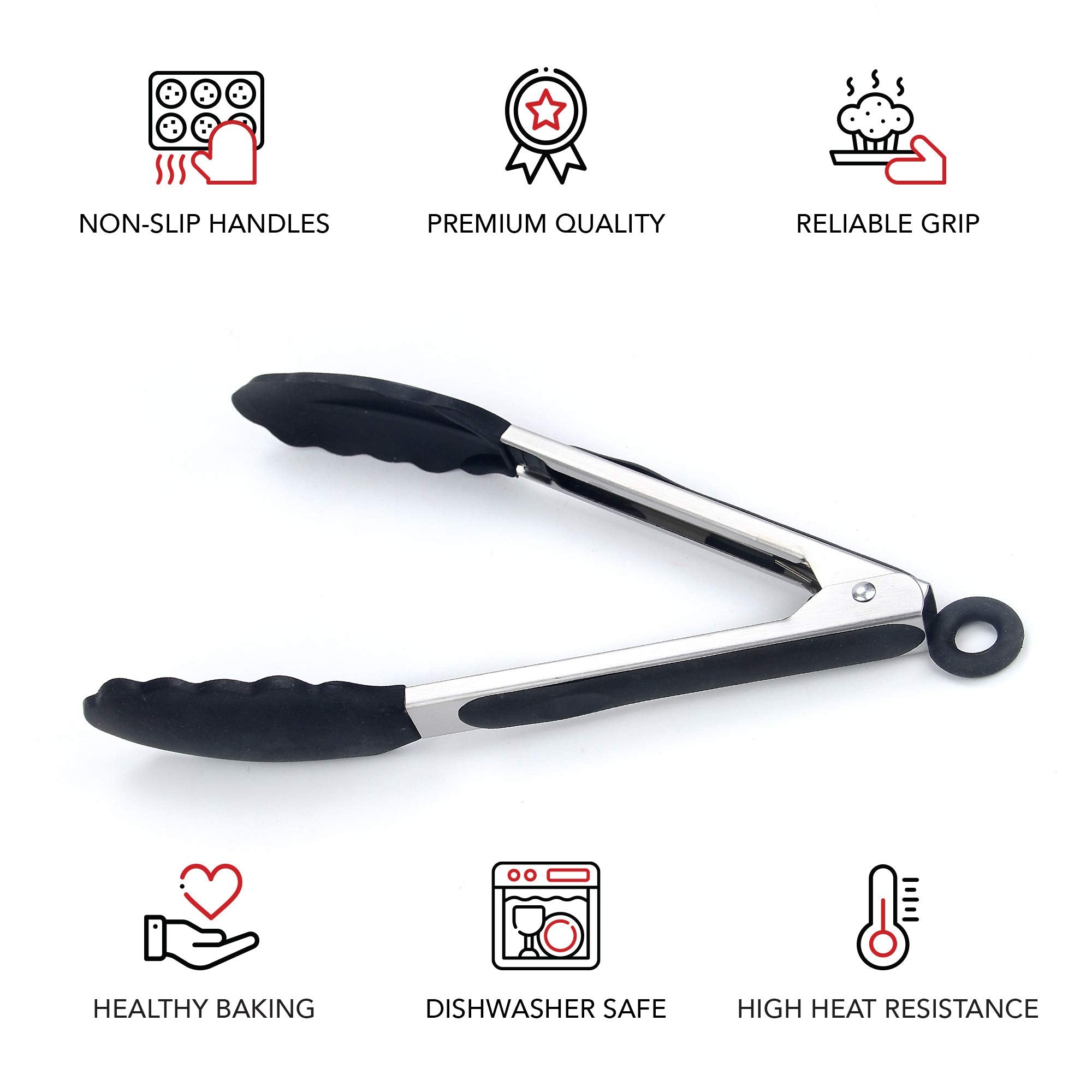 Kitchen Tongs For Cooking With Silicone Tips By Boxiki Kitchen, Bpa Free Stainless Steel Set Of 2 Silicone Tongs For Cooking, Gr