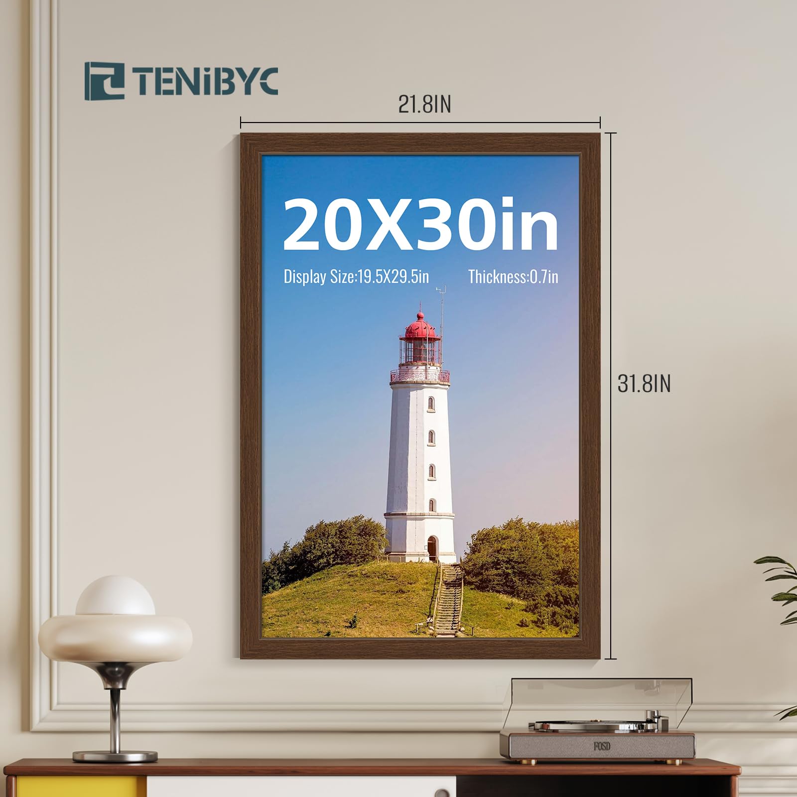 TENIBYC 20 x 30 Poster Frame -Set of 4, Brown Wood Picture Frame, Dissplay Photos, Posters and Puzzles, Horizontal or Vertical W