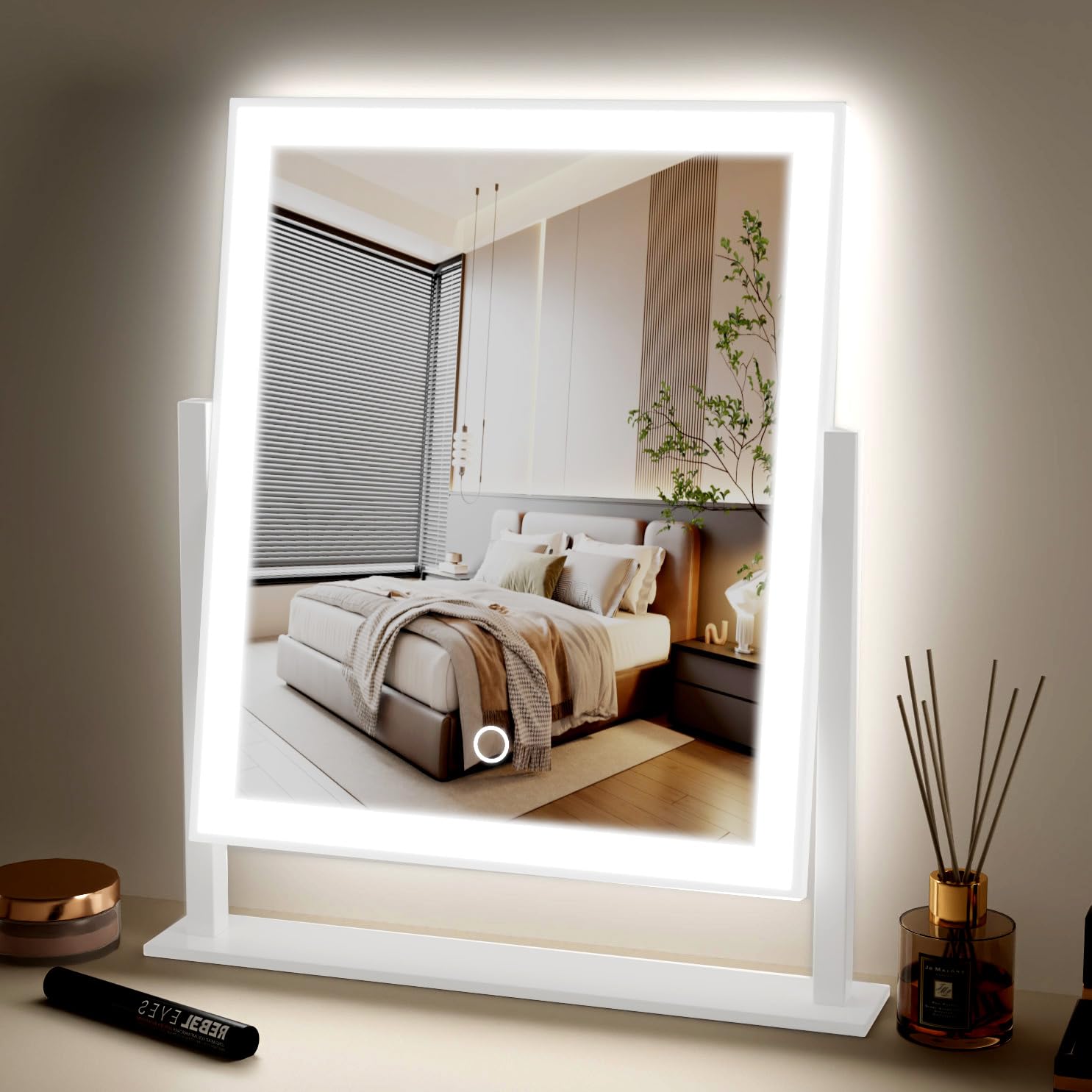 Durup Lighted Led Makeup Mirror Hollywood Mirror Vanity Makeup Mirror With Lights Smart Touch Control 3-Gear Dimable Light 360Ro