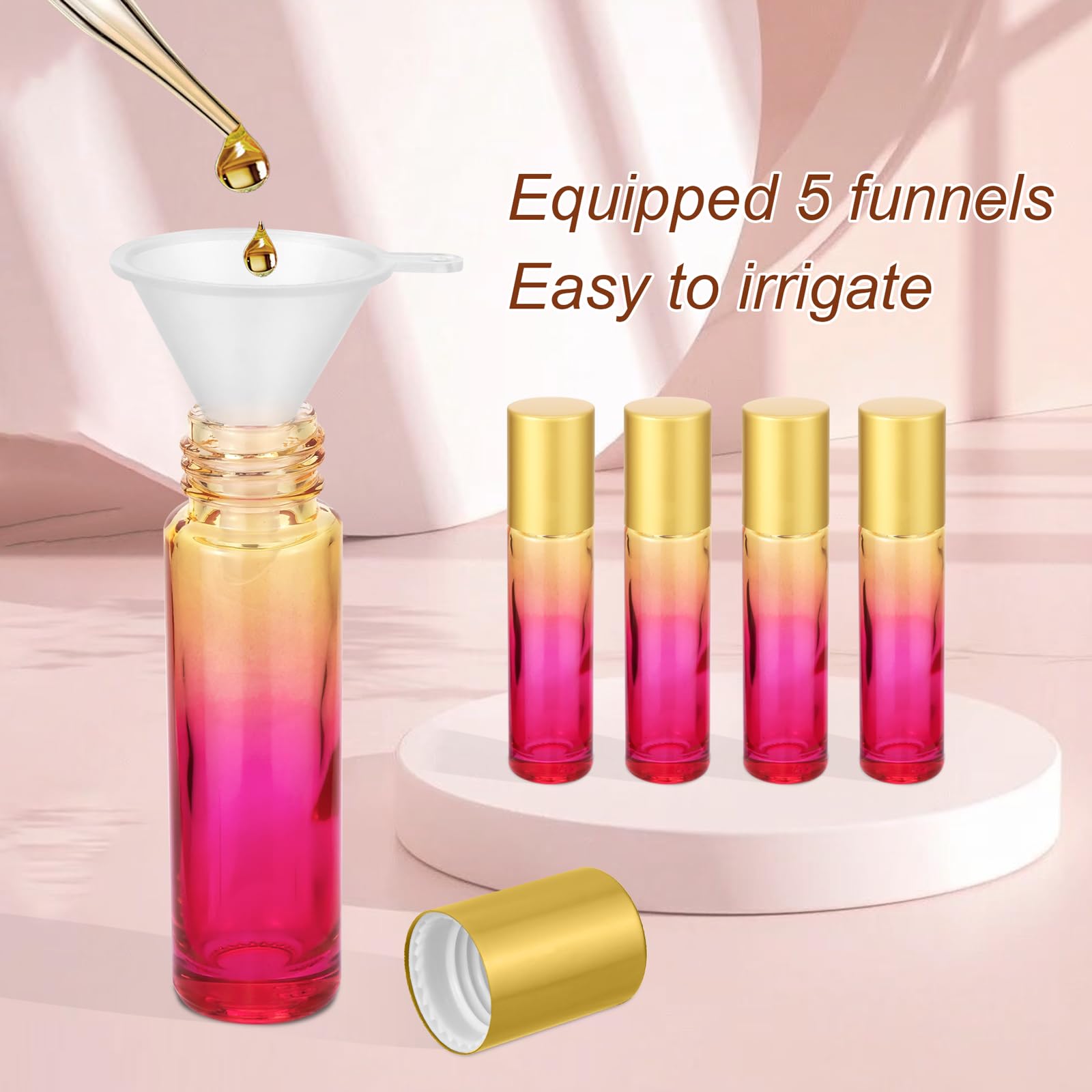 Jiuwu 10 Pack 10 Ml 0.17 Oz Yellow-Rose Gradient Glass Roller-On Bottles Beauty Cosmetic Essential Oils Stainless Steel Balls Ro