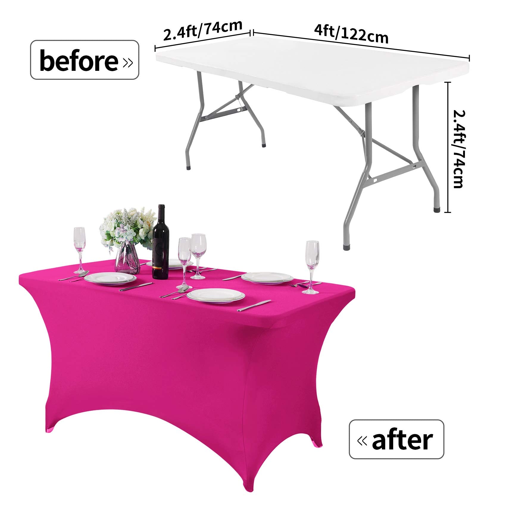 Hezuzo 2Pack Spandex Table Cover For 4Ft Table Universal Fitted Stretch Tablecloth For Party, Banquet, Wedding And Events-Fuchsi