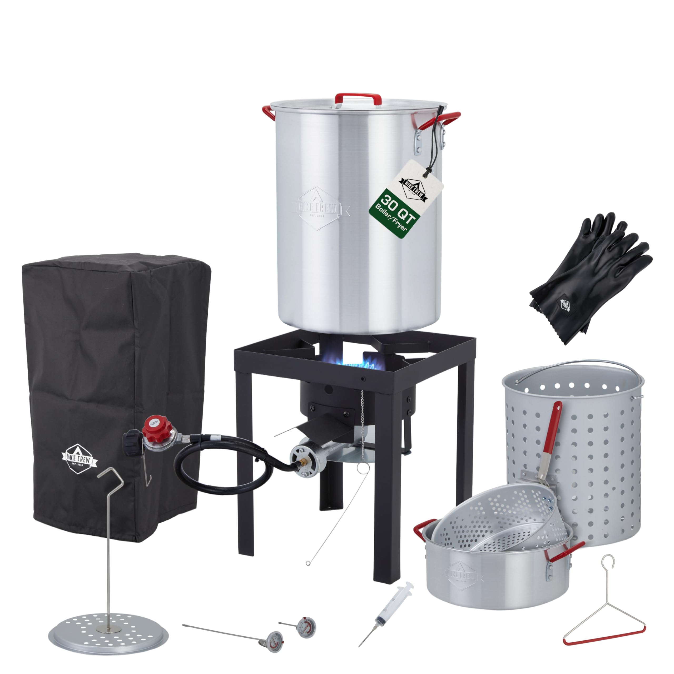 Hike Crew Outdoor Turkey Fryer Kit - Complete Kit for Steaming, Boiling & Frying with 30Qt Boiler Pot, 10Qt Fryer Pot, Fry Baske