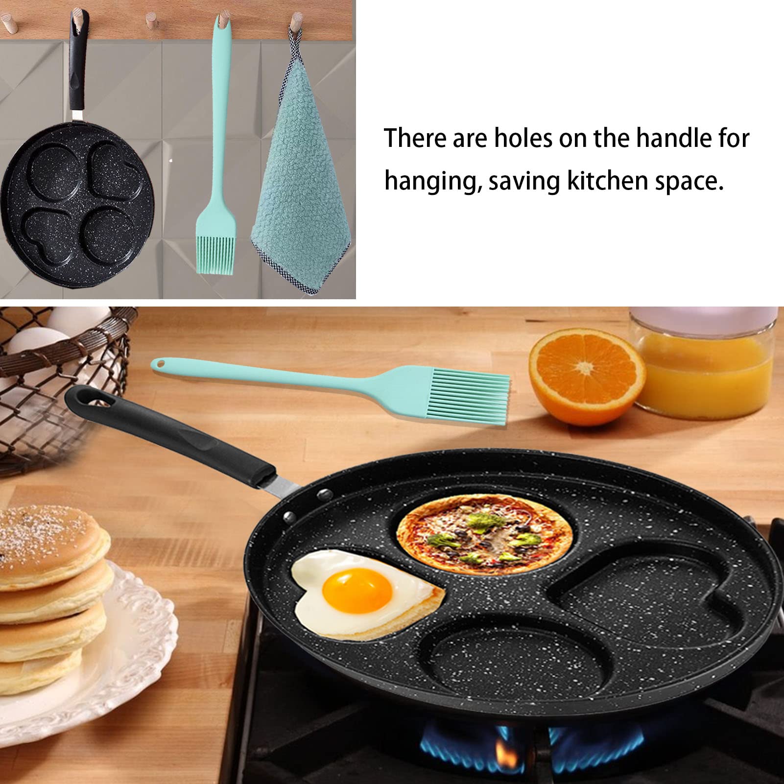 Rwoora Non Stick Frying Pans Romantic Heart Circle Egg Pan Multifunction Omelette Pan Breakfast Skillet Anti-Scalding Handle Eas