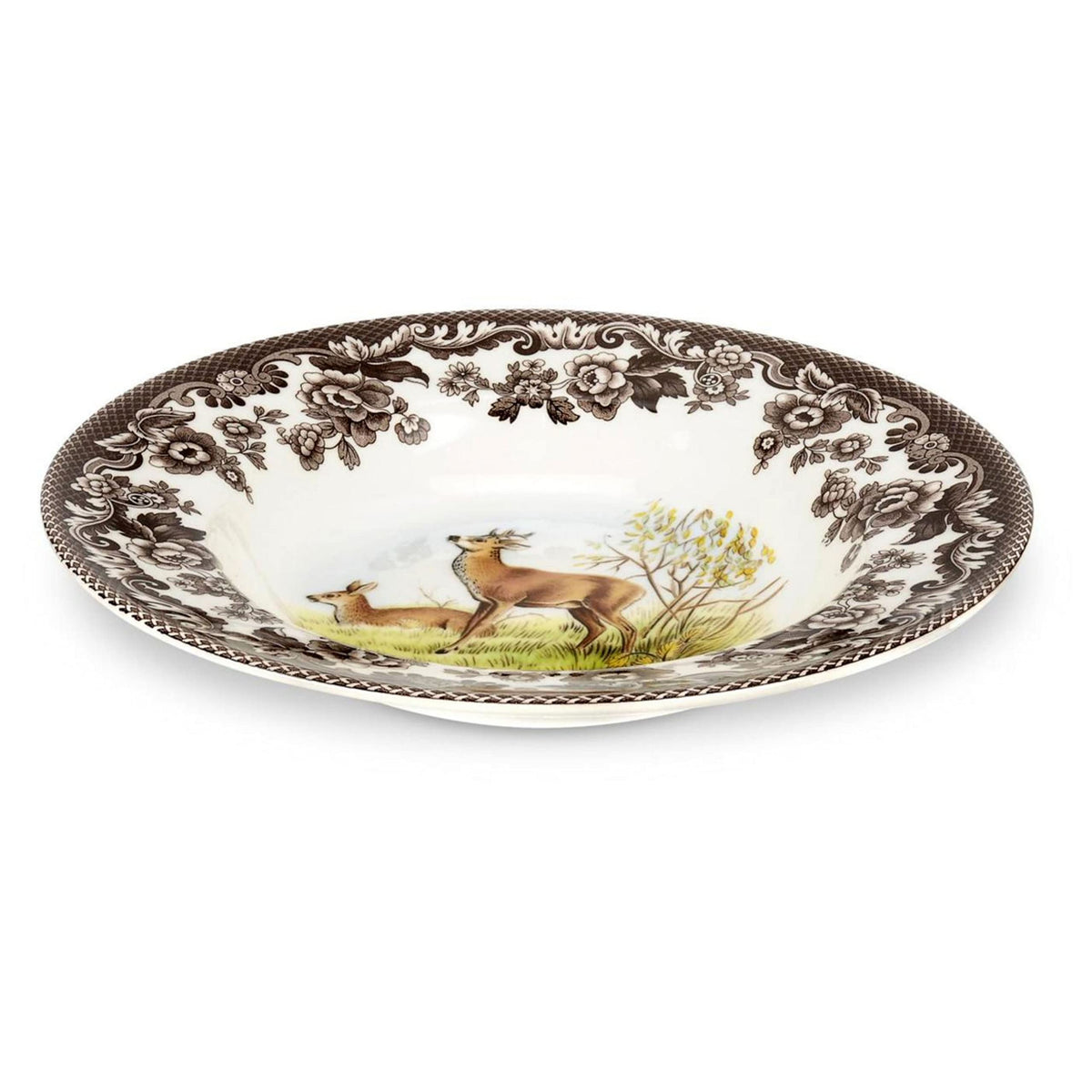 Spode Woodland 9'' Soup Bowl | Large Soup Bowl With Deer Motif | Shallow Bowl For Salad, Pasta | Made From Fine Earthenware | Mi