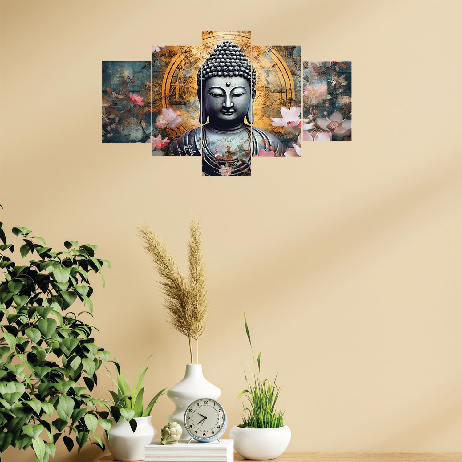 Scpmarts Buddha Painting For Wall Decoration Living Room With Frame Home Dcor Gift Office Hotel Large Size Set Of 5 (45Cm X 76Cm