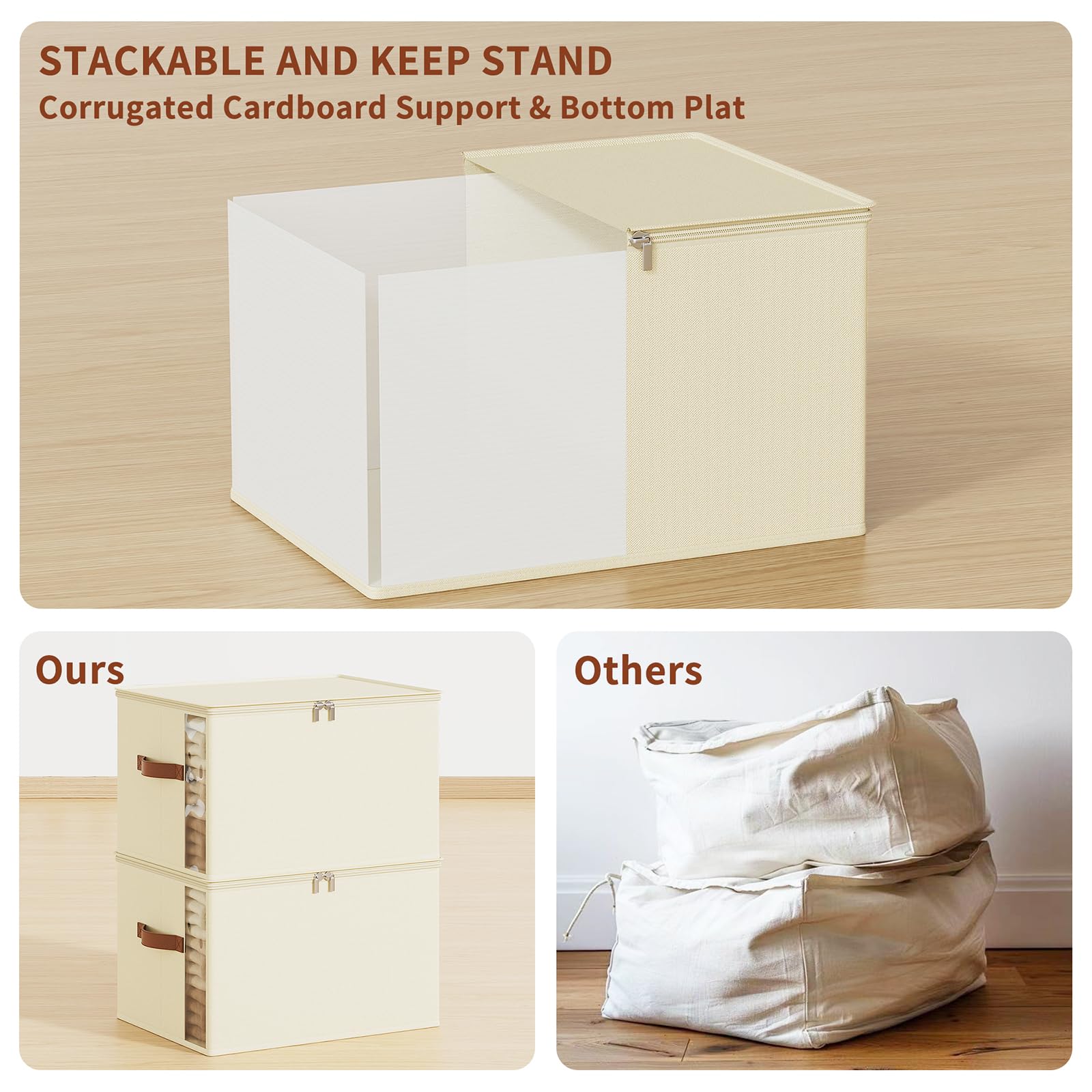 KitHero Large Clothes Storage Bins with Sturdy Frame, Foldable Clothing Organizer Box, Sweater Storage Cube with Lids and Zipper