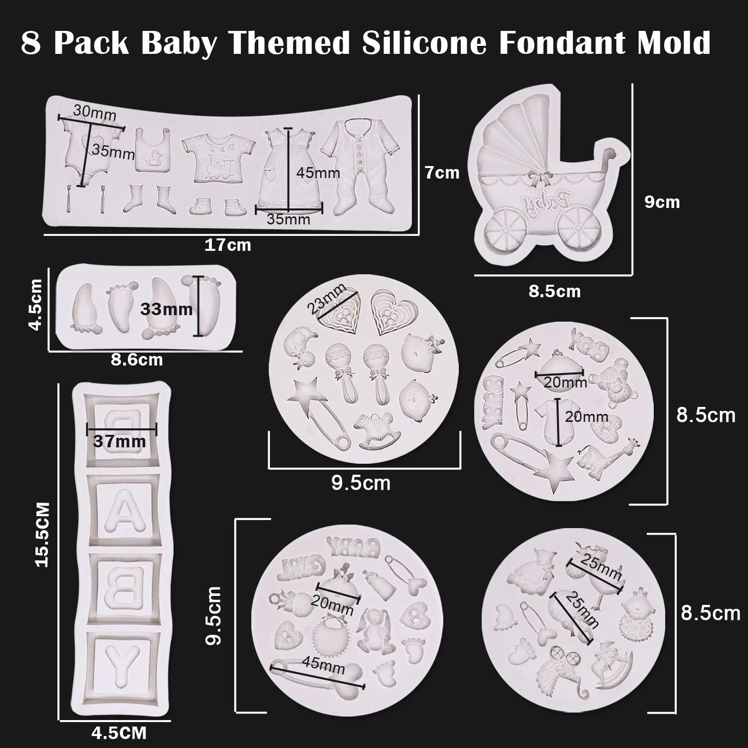 8 Pack Cute Baby Silicone Fondant Cake Mold Baby Shower Theme Cupcake Mold Cake Decorating Mold Baking Mold Gummy Sugar Chocolat