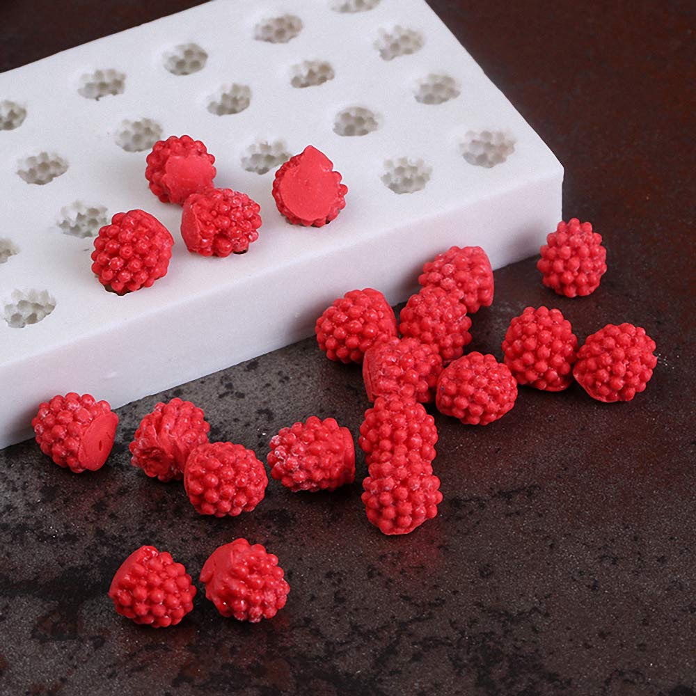 Fewo 32-Cavity 3D Raspberry Silicone Mold For Fondant Chocolate Candy Gum Paste Polymer Clay Resin Kitchen Baking Sugar Craft Ca