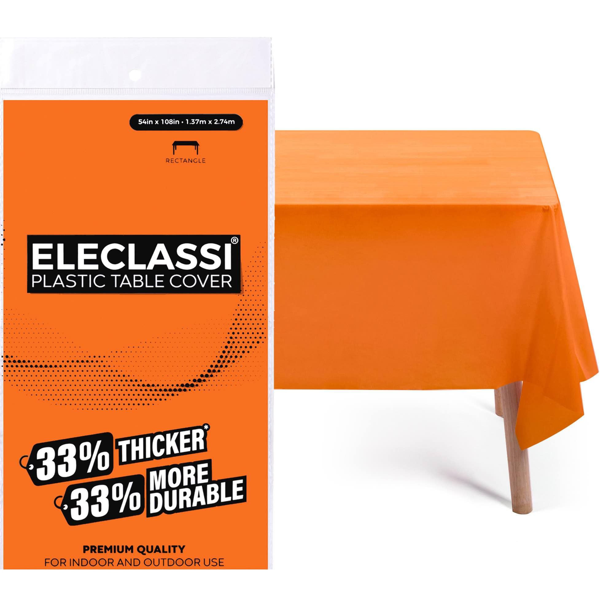 Eleclassi Orange 12 Pack Premium Plastic Table Cloth Disposable Tablecloth 54 X 108 Inch - Plastic Tablecloths For Rectangle Tab