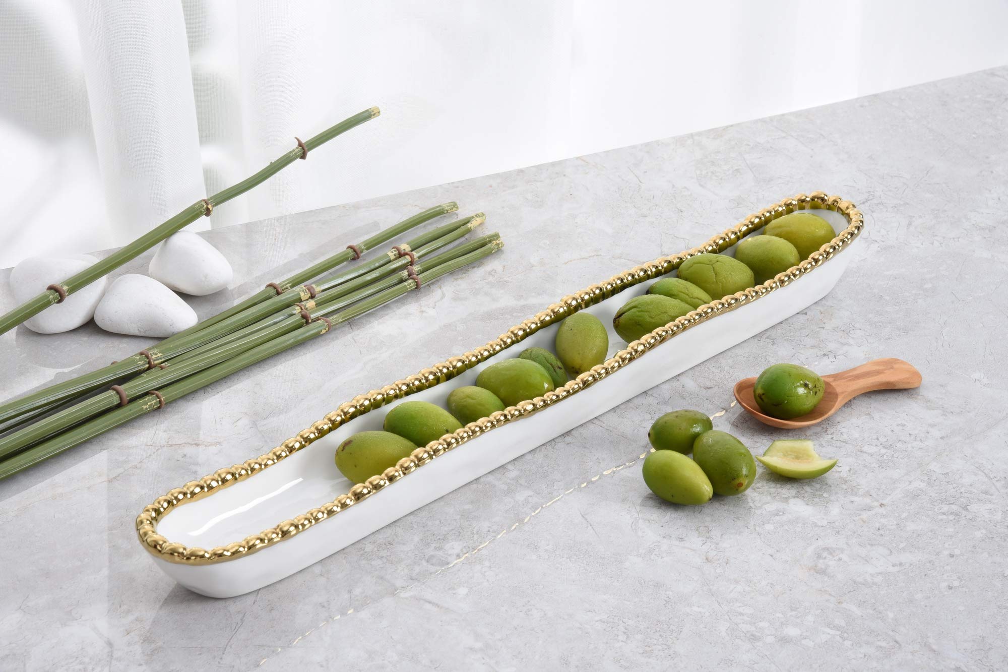 Pampa Bay Golden Salerno Porcelain Olive And Appetizer Serving Dish With Gold Trim
