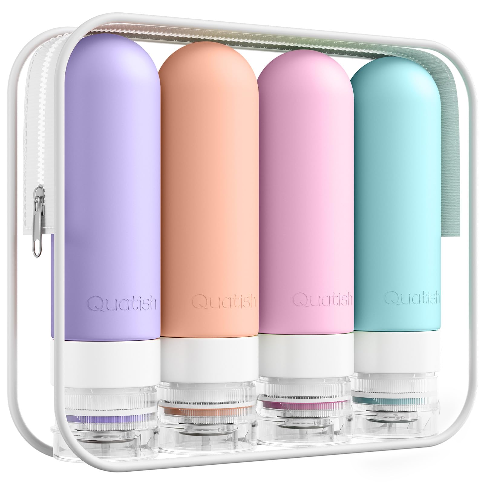 Quatish Travel Bottles for Toiletries, Original Patented Leak Proof Travel Size Toiletries, 3 oz Tsa Approved Silicone Shampoo a