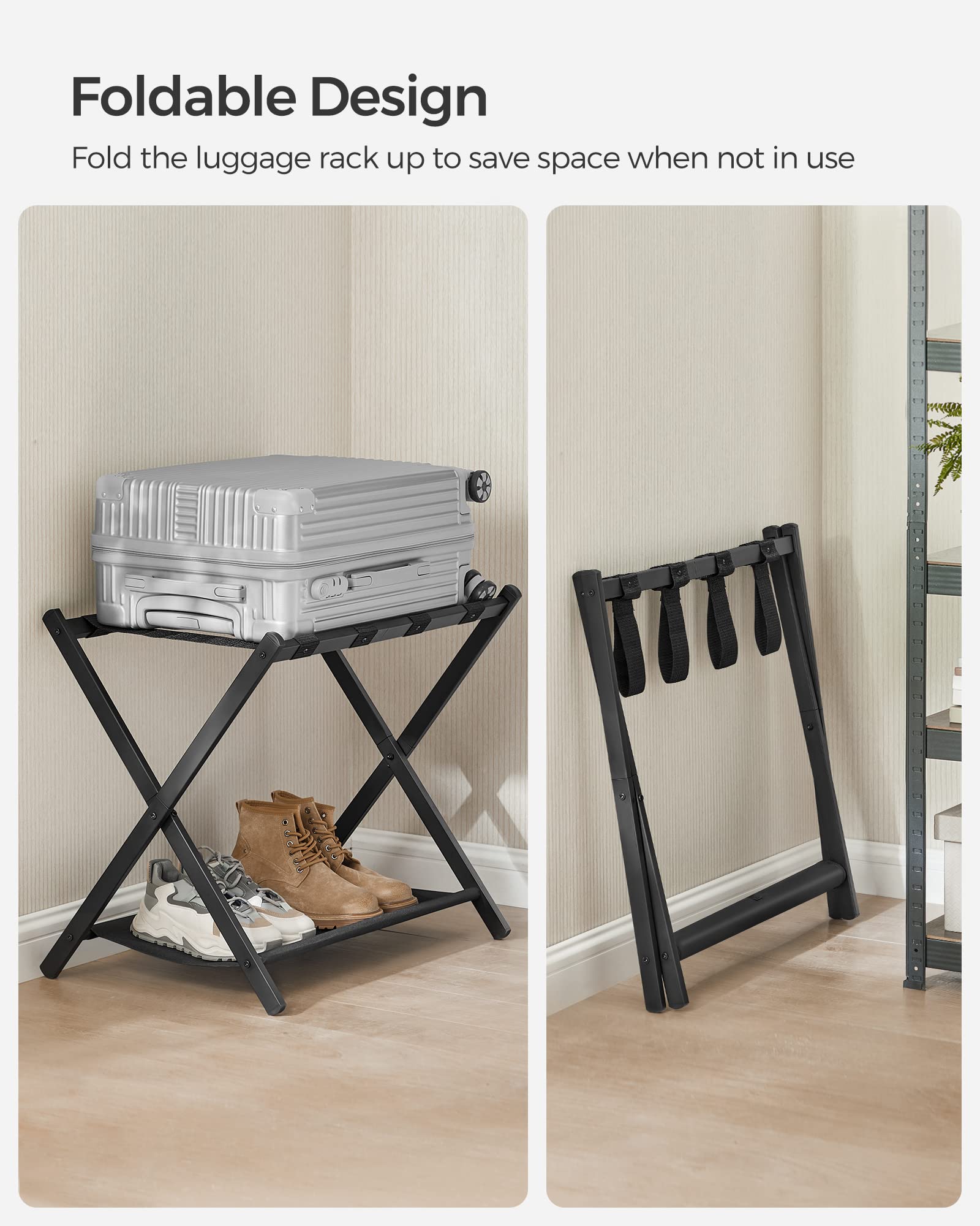 Songmics Luggage Racks For Guest Room, Set Of 2, Suitcase Stand With Storage Shelf, Steel Frame, Foldable For Easy Storage, Hote