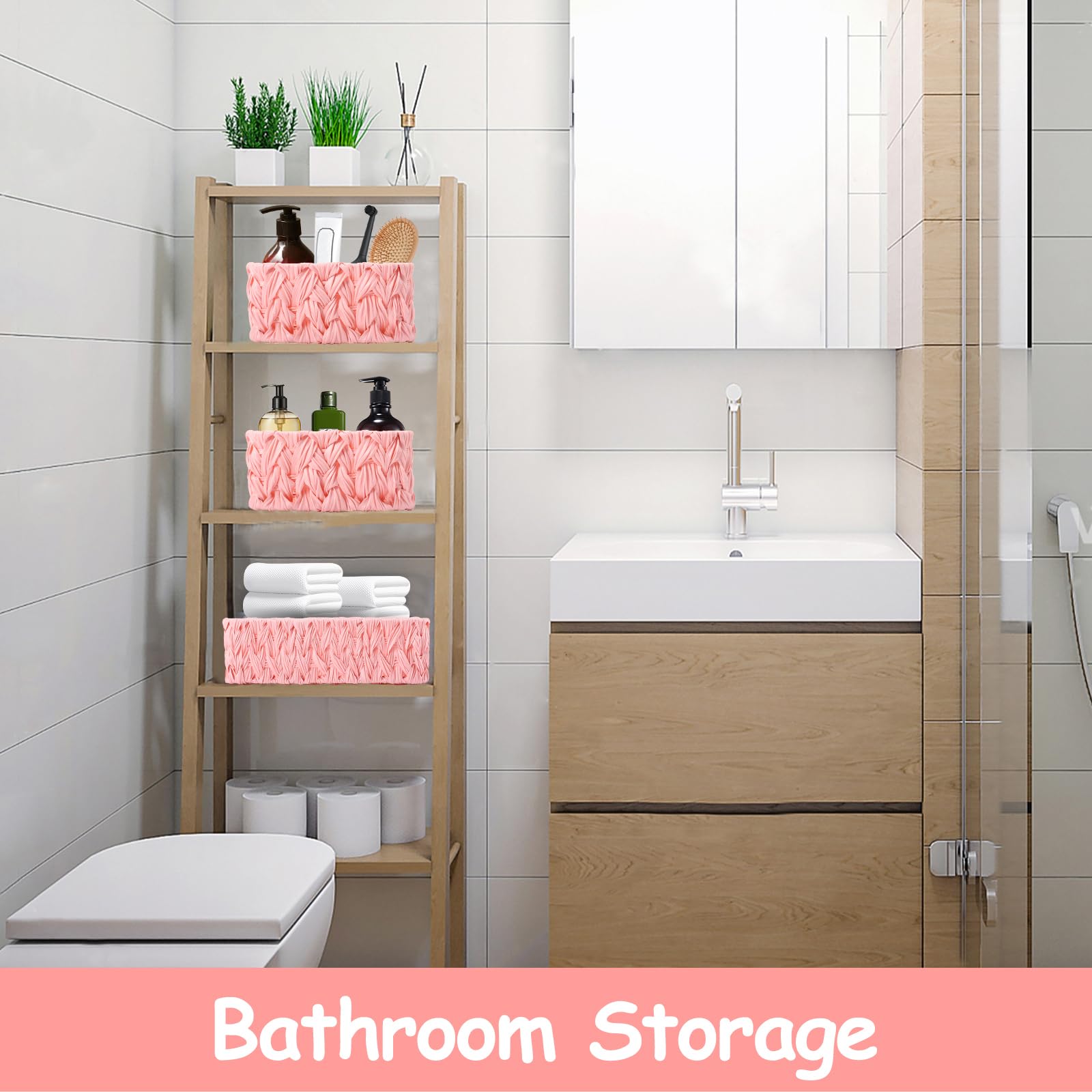 Xlhomo Bathroom Wicker Baskets Large For Shelves, Organizing, Waterproof Woven Storage With Handle For Toilet Shelf Baskets, Lau
