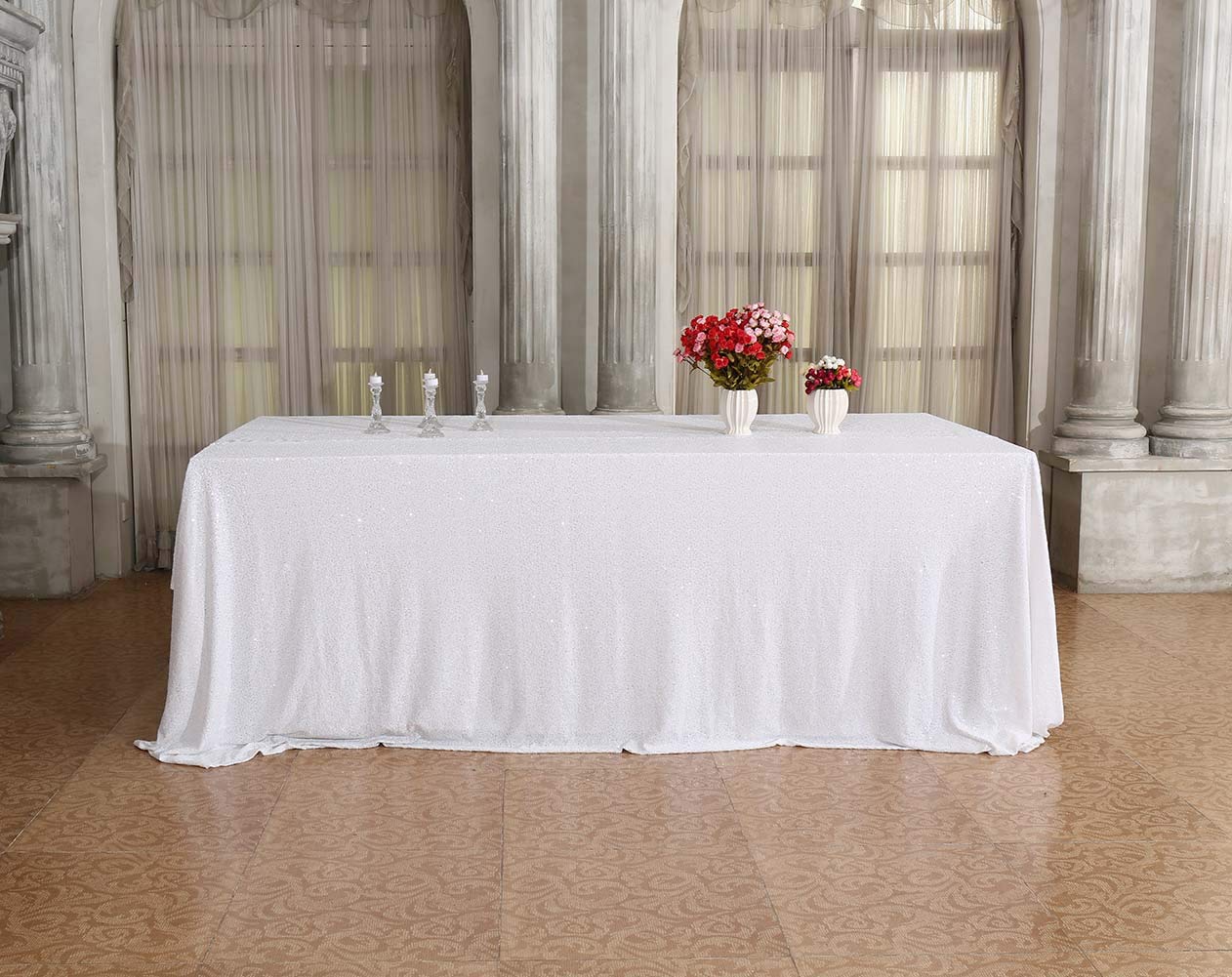 Squarepie Sequin Tablecloth 60 X 102 Inch White Sparkly Table Linen For Wedding Party