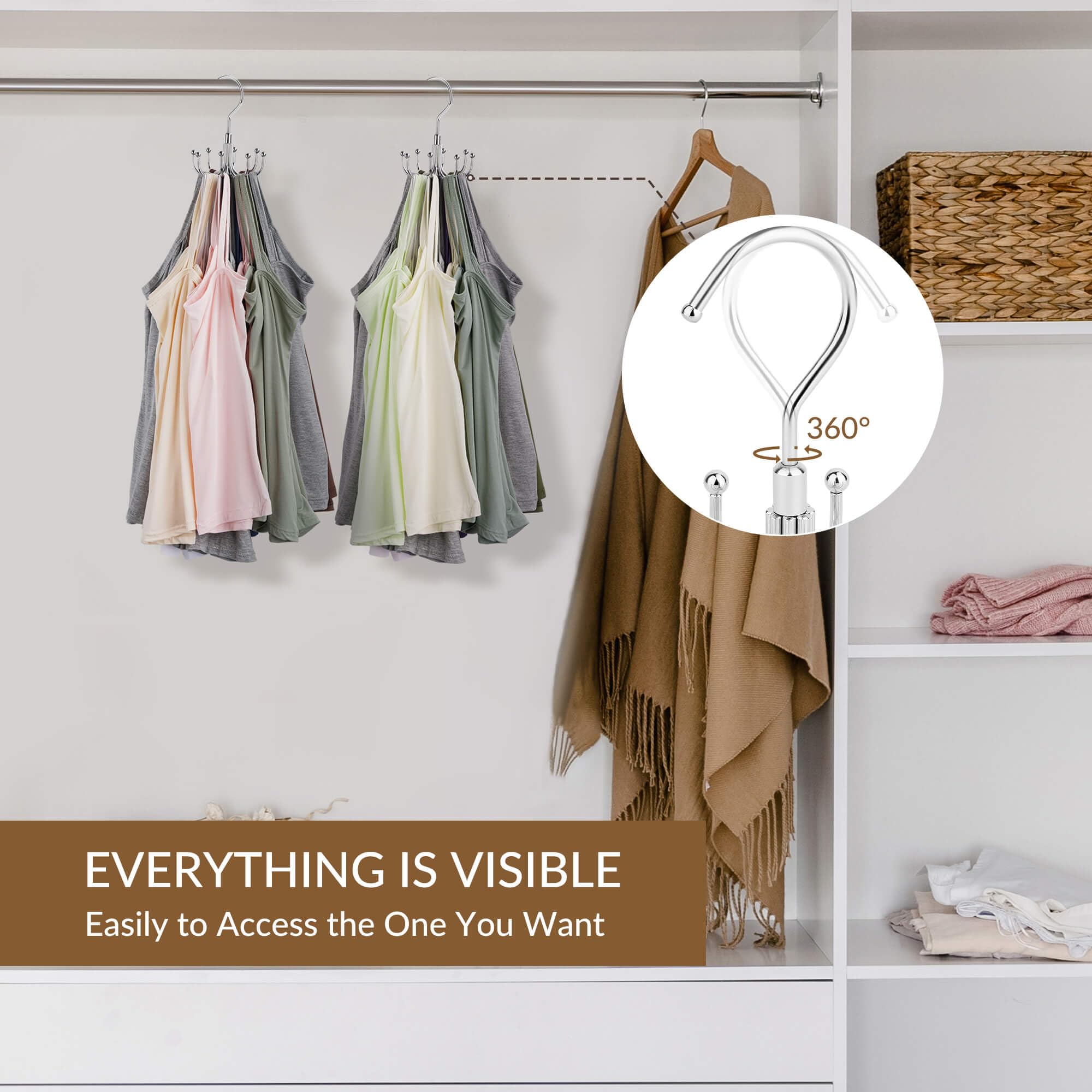 Zedodier Tank Top Hanger, Rotatable Bra Organzier For Closet, Max 24 Storage Capacity Sport Bra Holder, Metal Space Saving Close