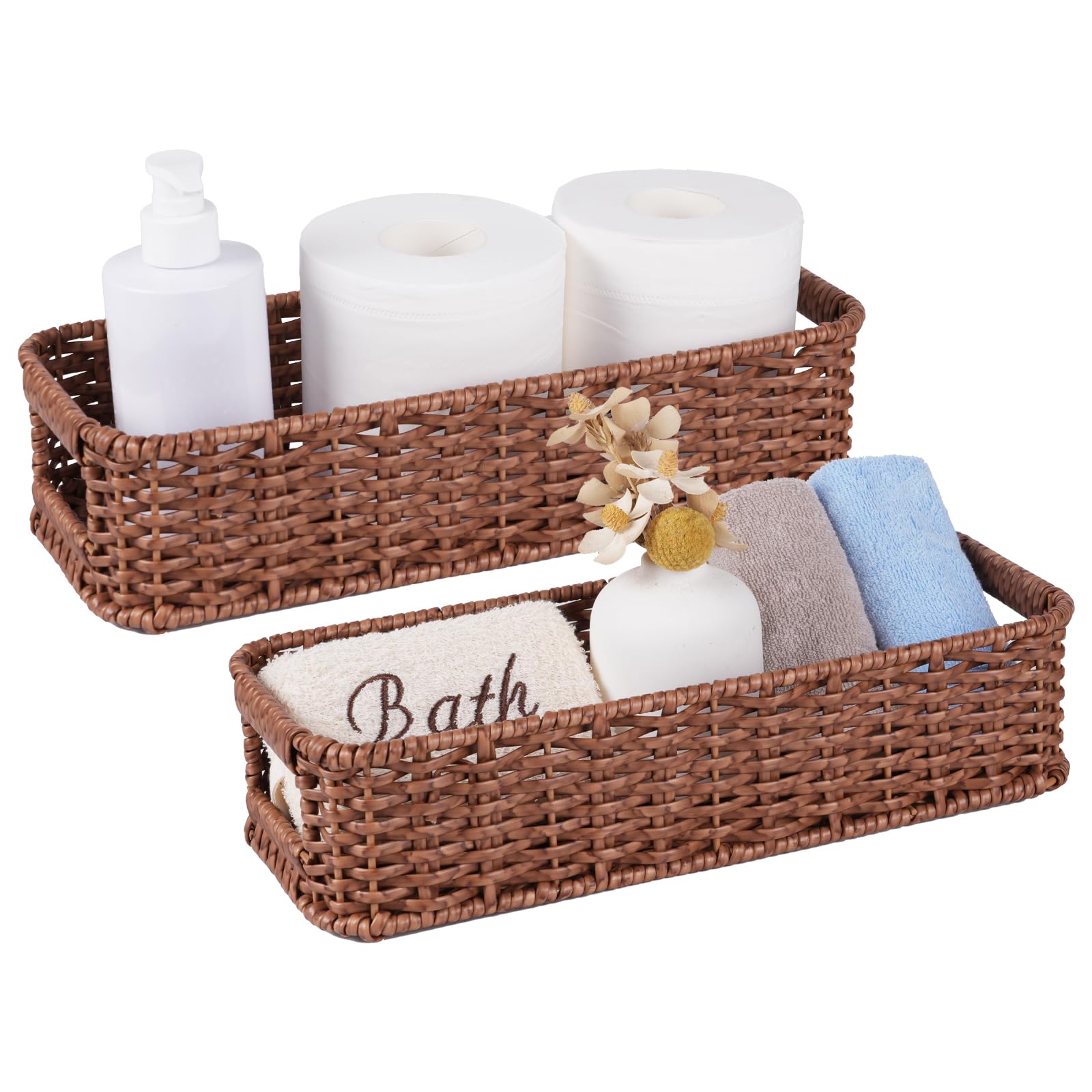 Water-Resistant Toilet Paper Basket: Sleek Tank Topper Organizer Brown Handwoven Modern Natural Style