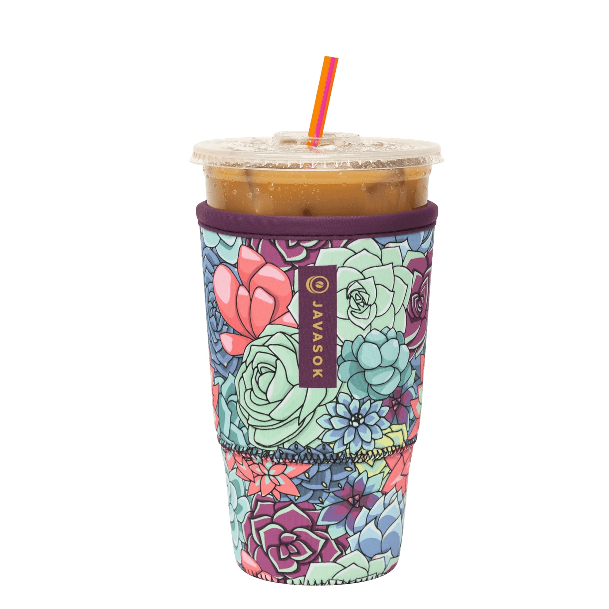 Sok It Java Sok Iced Coffee & Cold Soda Insulated Neoprene Cup Sleeve (Succulents, Large: 30-32Oz)
