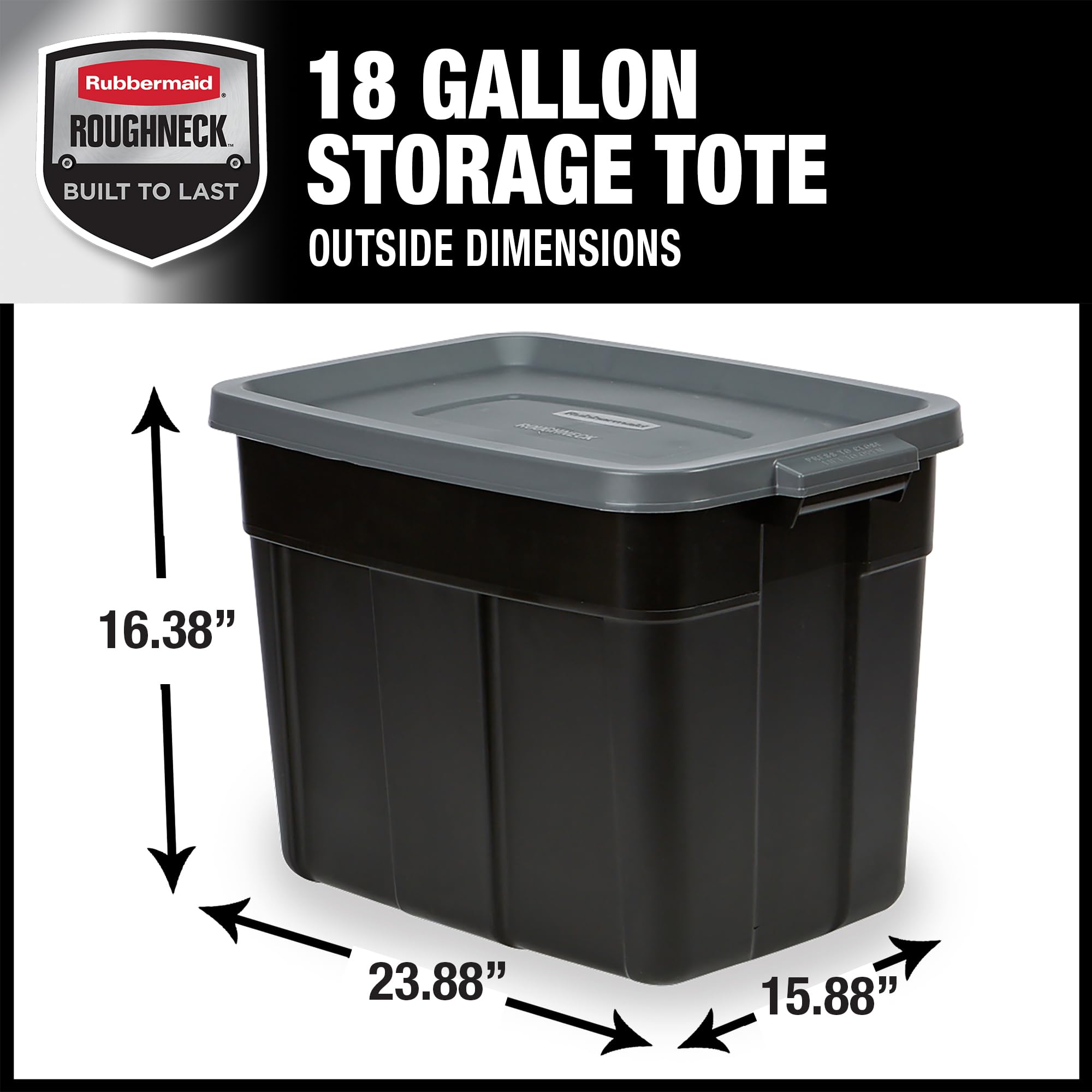 Rubbermaid Roughneck Tote 18 Gal - 6 Pack ,Made In The Usa, Black & Grey, Rugged Plastic Stackable Storage Tote With Lid And Han