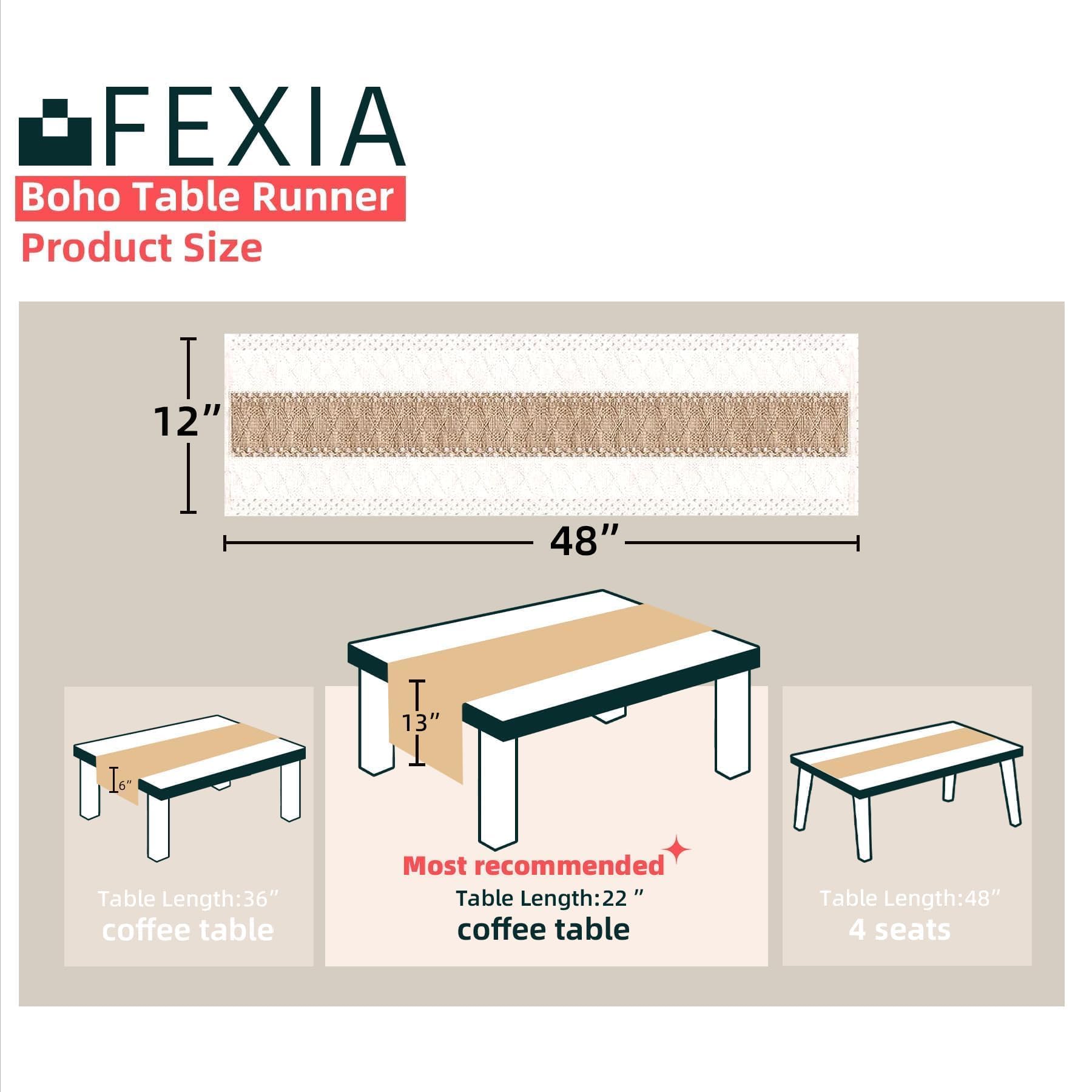 FEXIA Boho Table Runner for Thanksgiving Home Decor 48 Inches Long Farmhouse Rustic Table Runner Cream & Brown Macrame(Without T