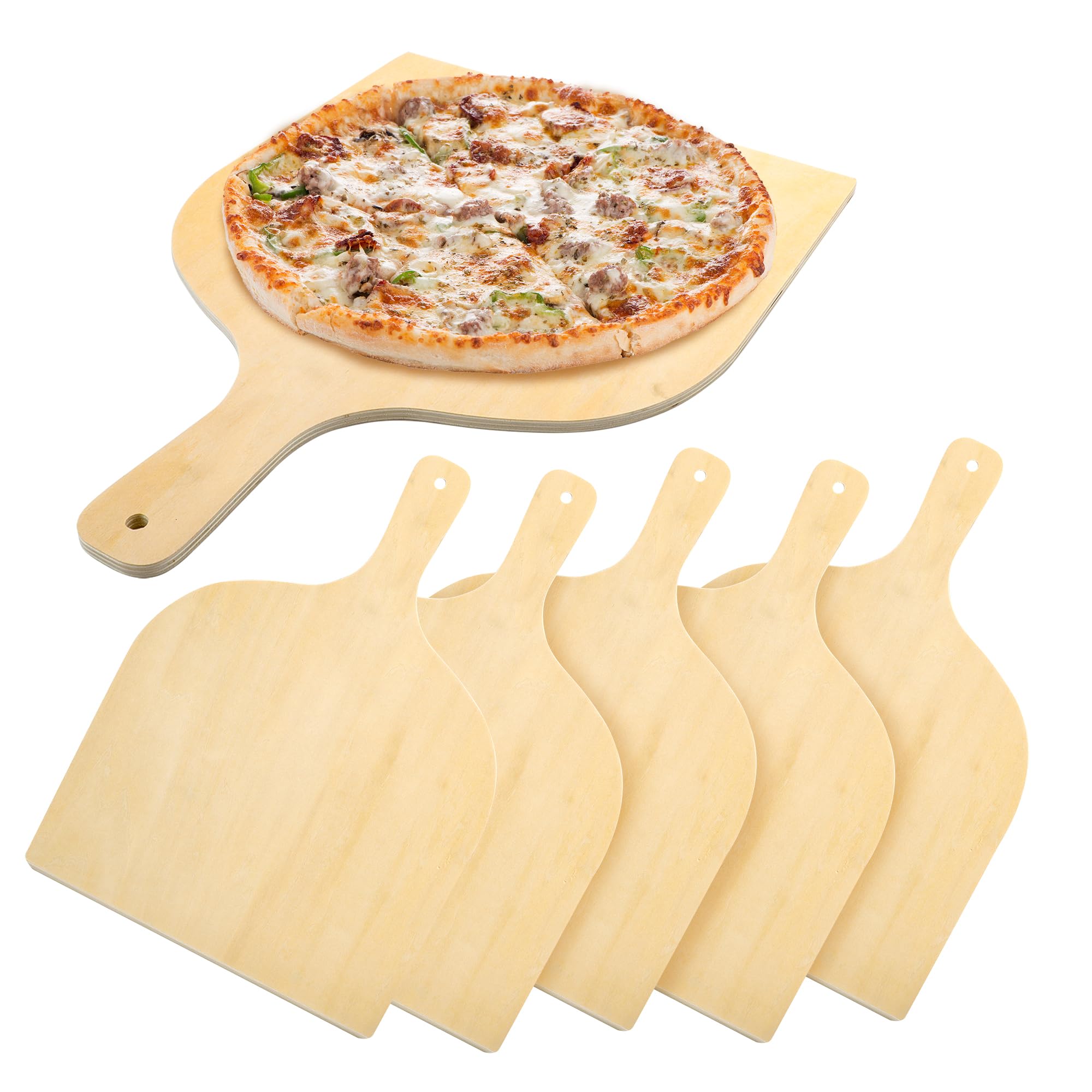 Kejjnyer 5 Pack Wood Pizza Peel, 12 X 16 Inch Wooden Pizza Paddle Large Natural Pizza Spatula Paddle With Handle For Baking Pizz