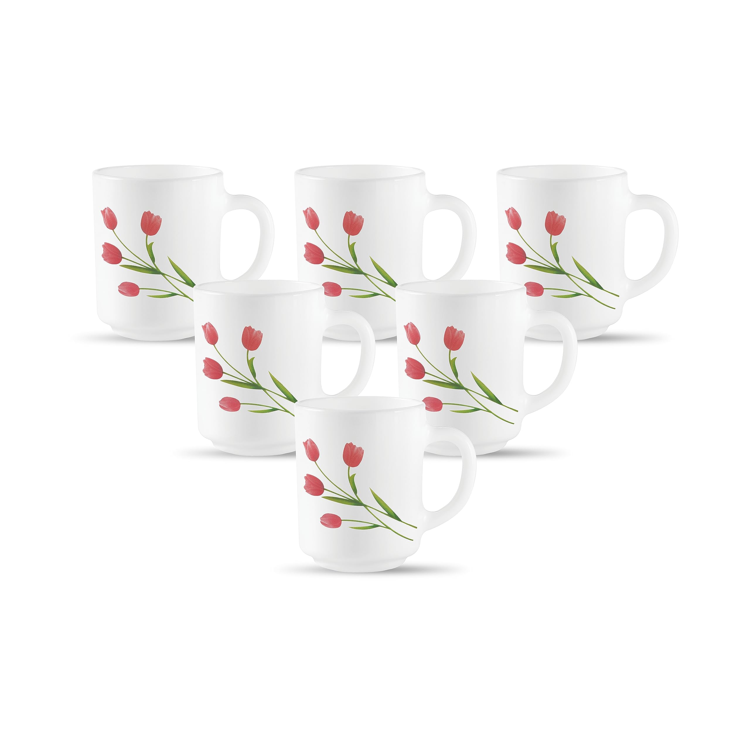La Opala, Novo Collection Opal Glass Crockery | Coffee Mug Grace Medium, Set of 6 | Radiant Curves, 250 ml | for Tea & Coffee | 