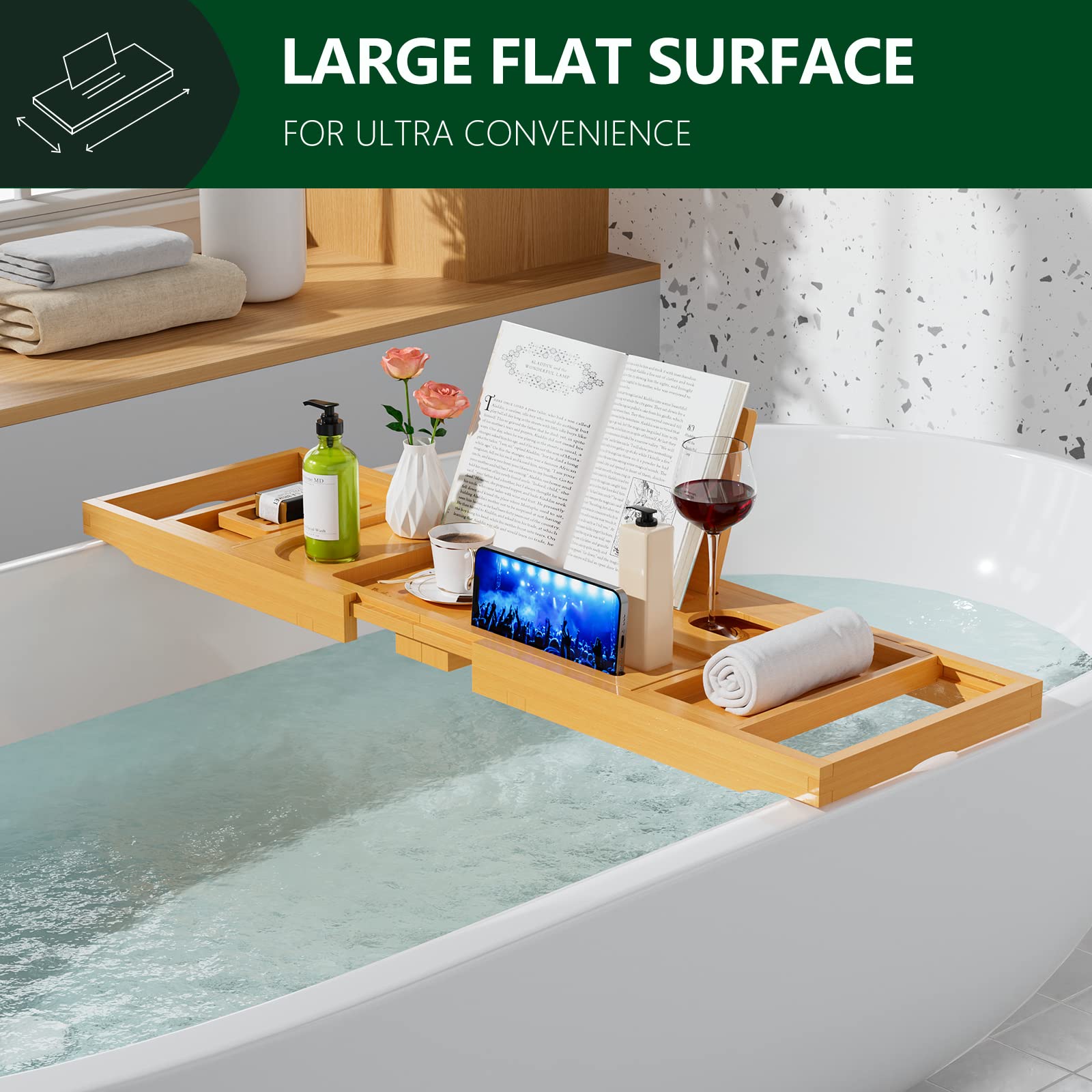 Premium Bathtub Tray Caddy - Expandable Bath Tray - Unique House Warming Gifts, New Home, Anniversary & Wedding Gifts For Couple
