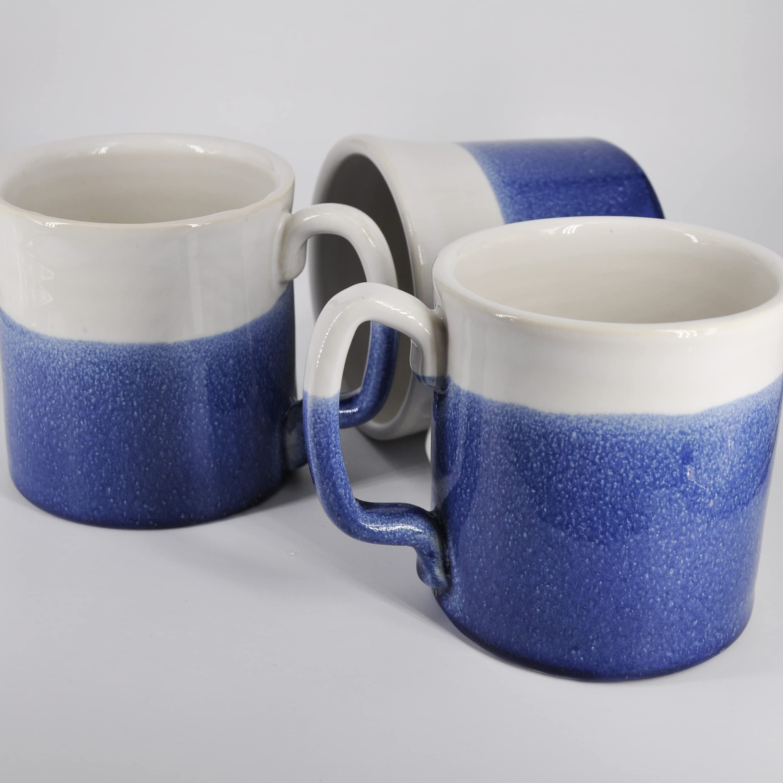 SnowSwept Studio Handmade Ceramic Coffee Mug White and Blue 14oz