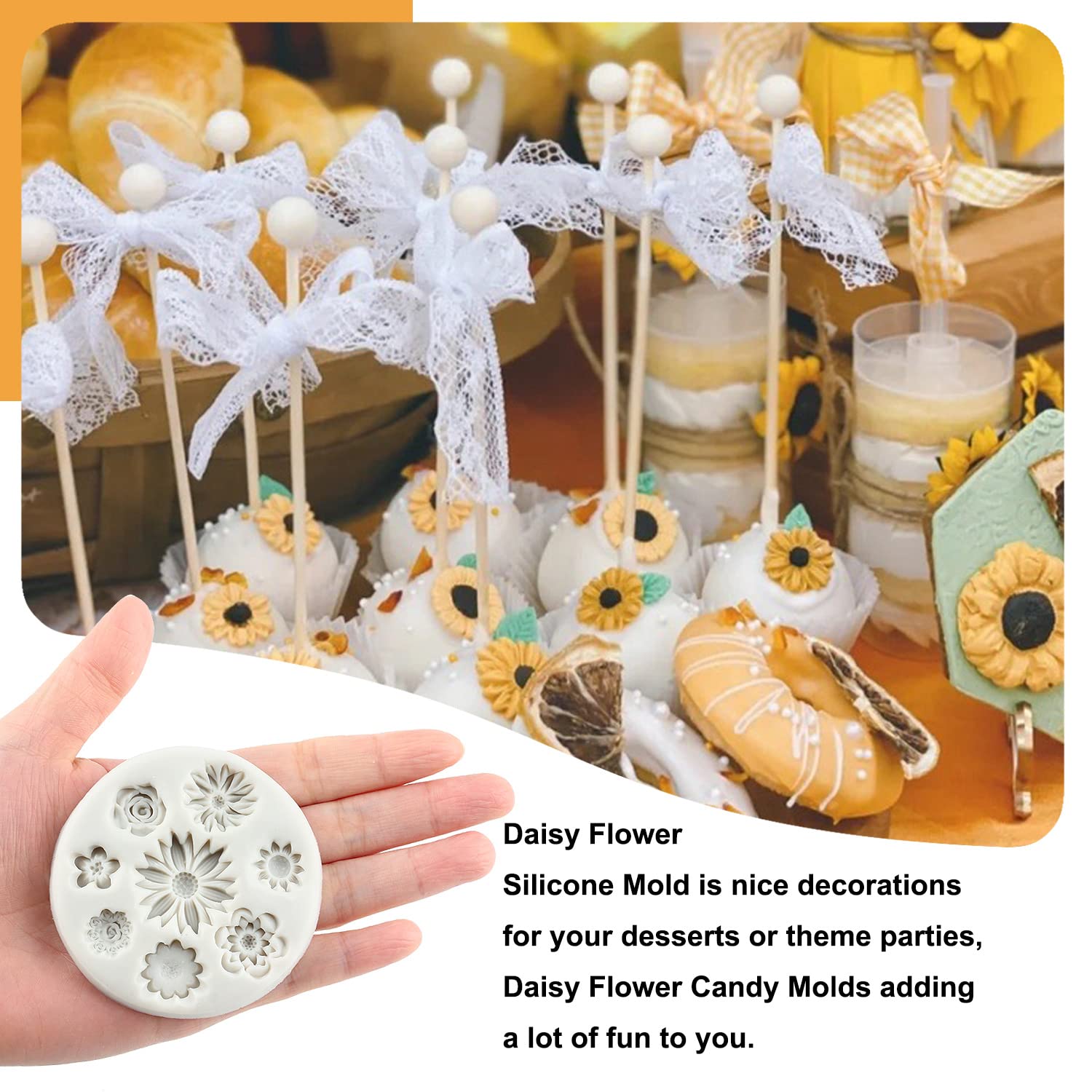 Sijiangmold Daisy Flower Silicone Molds Chrysanthemum Fondant Molds Small Flower Chocolate Mold For Cake Decorating Candy Gum Pa