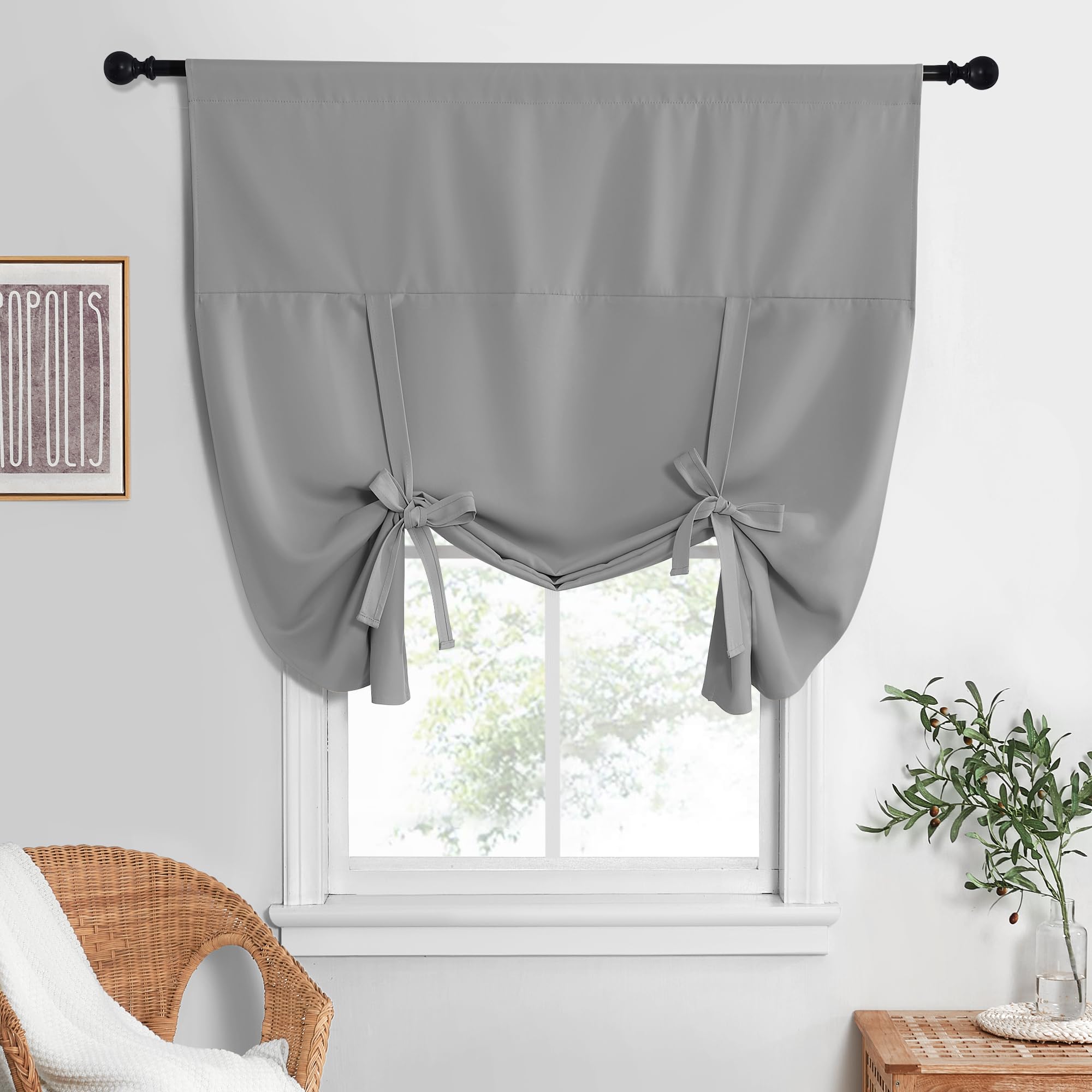 NICETOWN Rod Pocket Blackout Tie Up Curtains for Bedroom, Room Darkening Window Curtains for Living Room, Thermal Insulated Nois