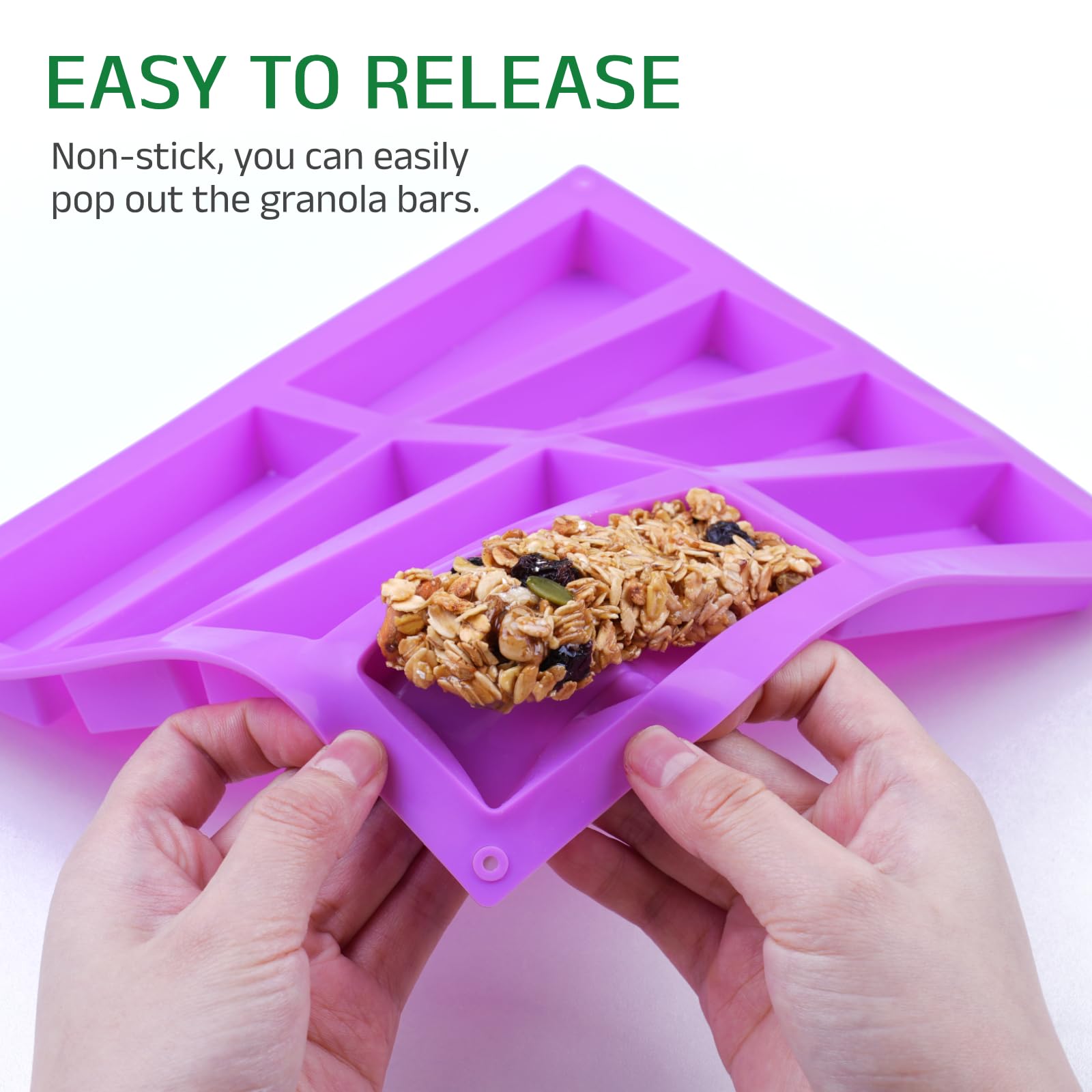 8 Cavity Granola Bar Mold, 2 Pack Rectangle Silicone Chocolate Mold Candy Bar Mold For Baking Cereal Energy Bar, Protein Bar, Br