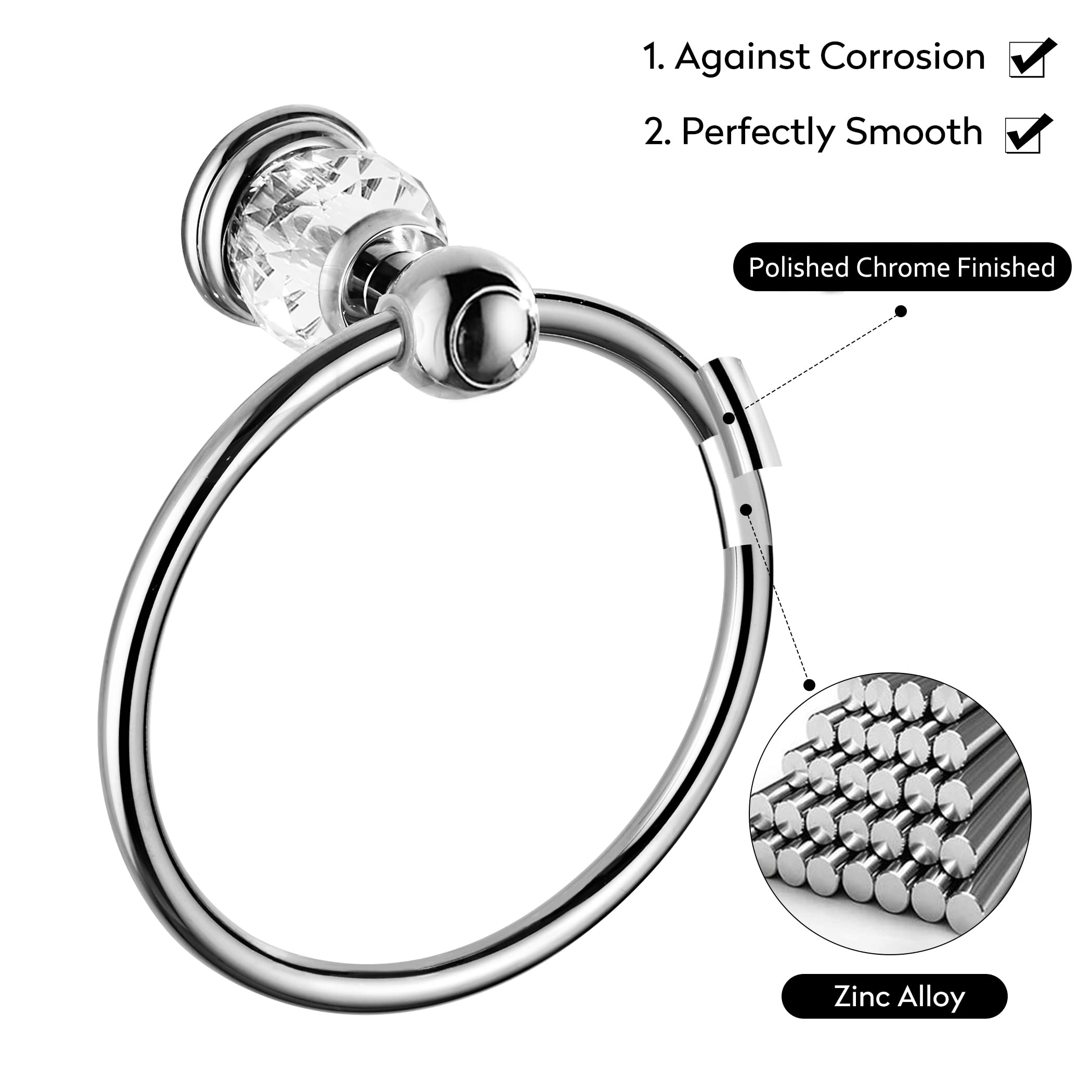 WINCASE Chrome Towel Ring  Bath Hand Towel Holder Crystal  Silver Towel Rack Wall Mounted
